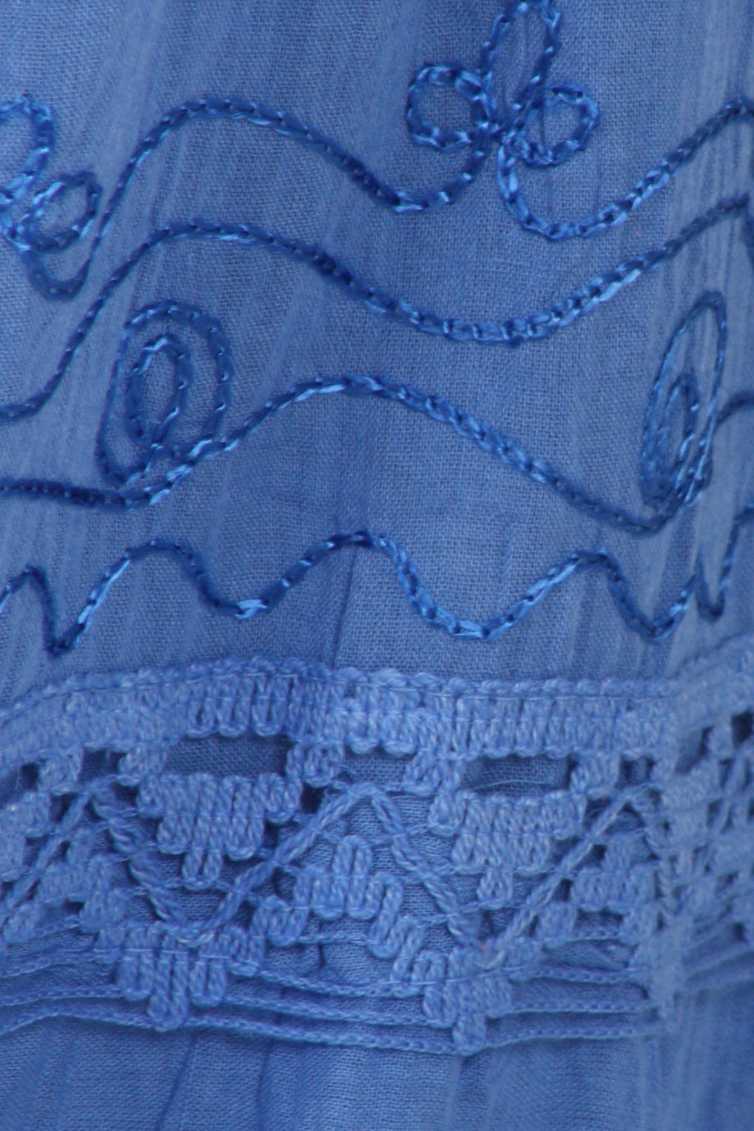 Sakkas - Solid Embroidered Crochet Lace Trim Gypsy Bohemian Mid Length Cotton Skirt