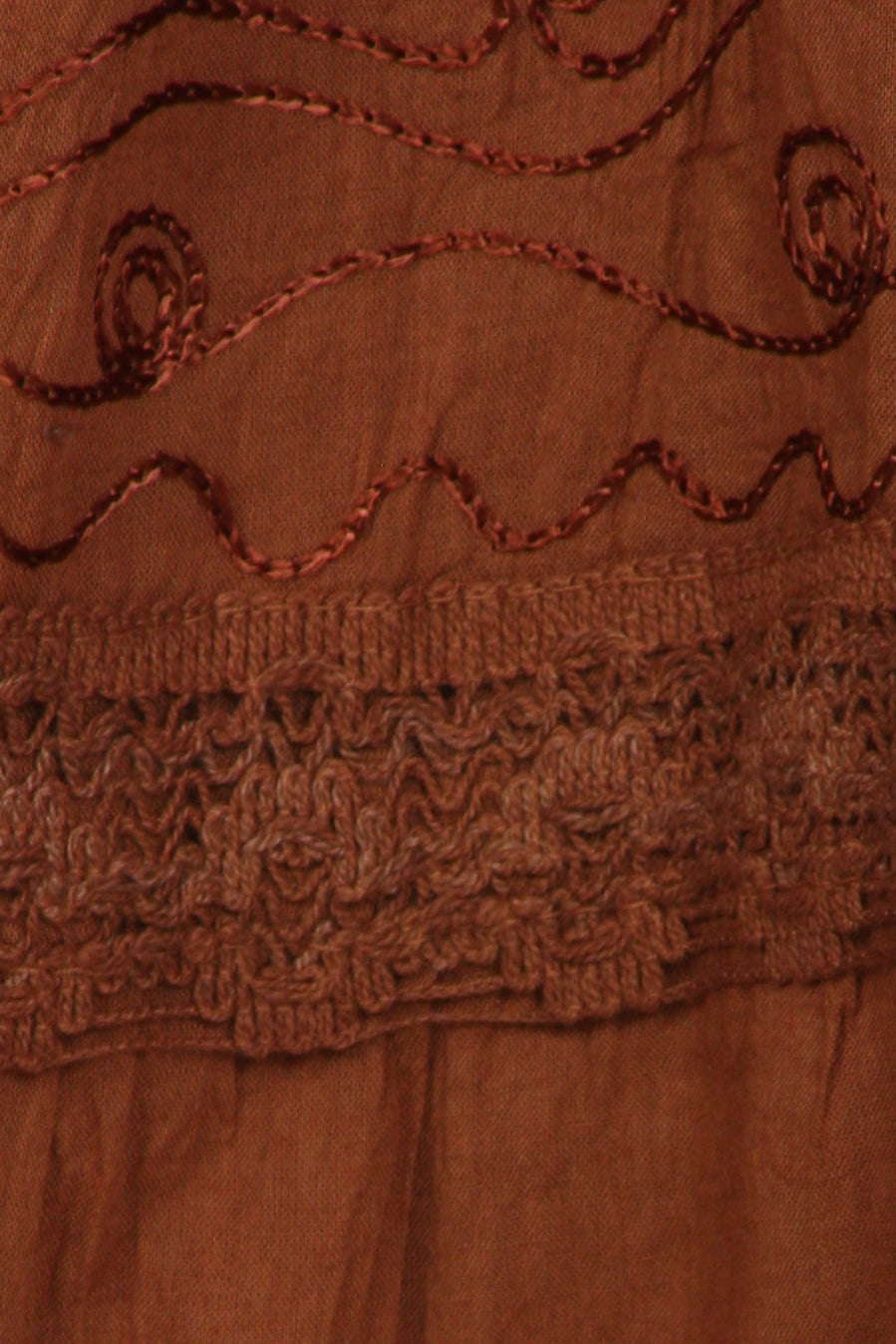 Sakkas - Solid Embroidered Crochet Lace Trim Gypsy Bohemian Mid Length Cotton Skirt
