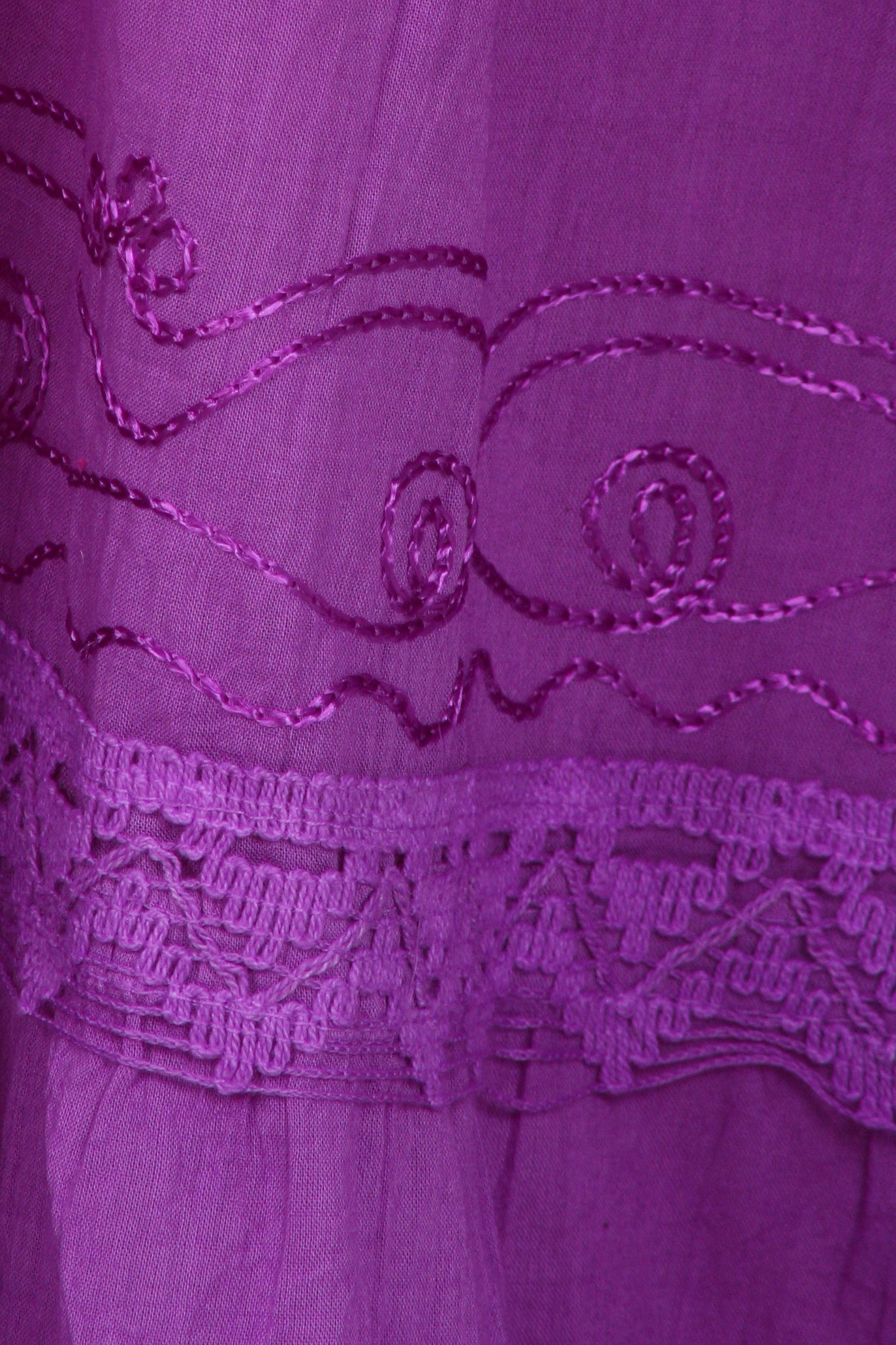Sakkas - Solid Embroidered Crochet Lace Trim Gypsy Bohemian Mid Length Cotton Skirt