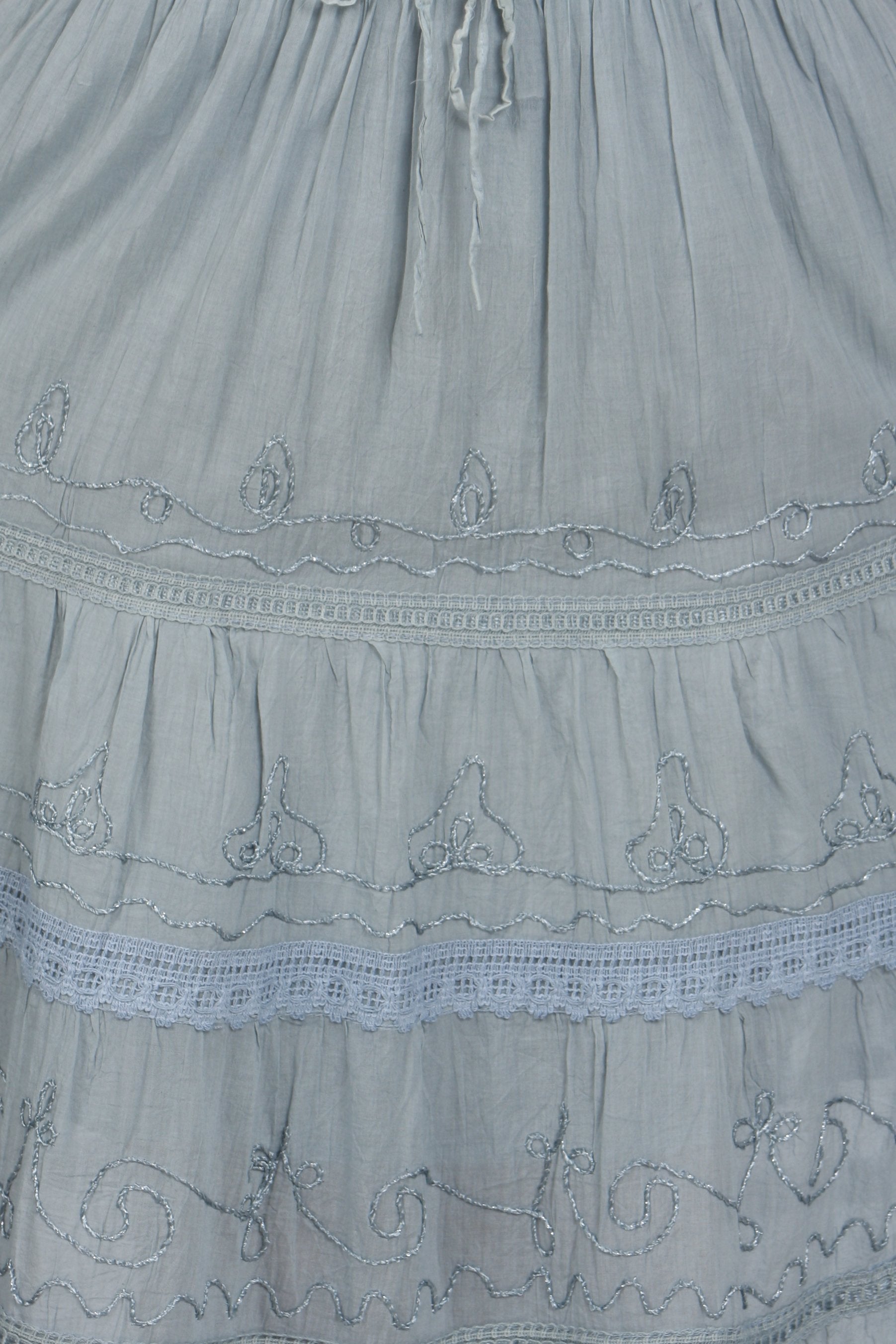 Sakkas - Solid Embroidered Crochet Lace Trim Gypsy Bohemian Mid Length Cotton Skirt