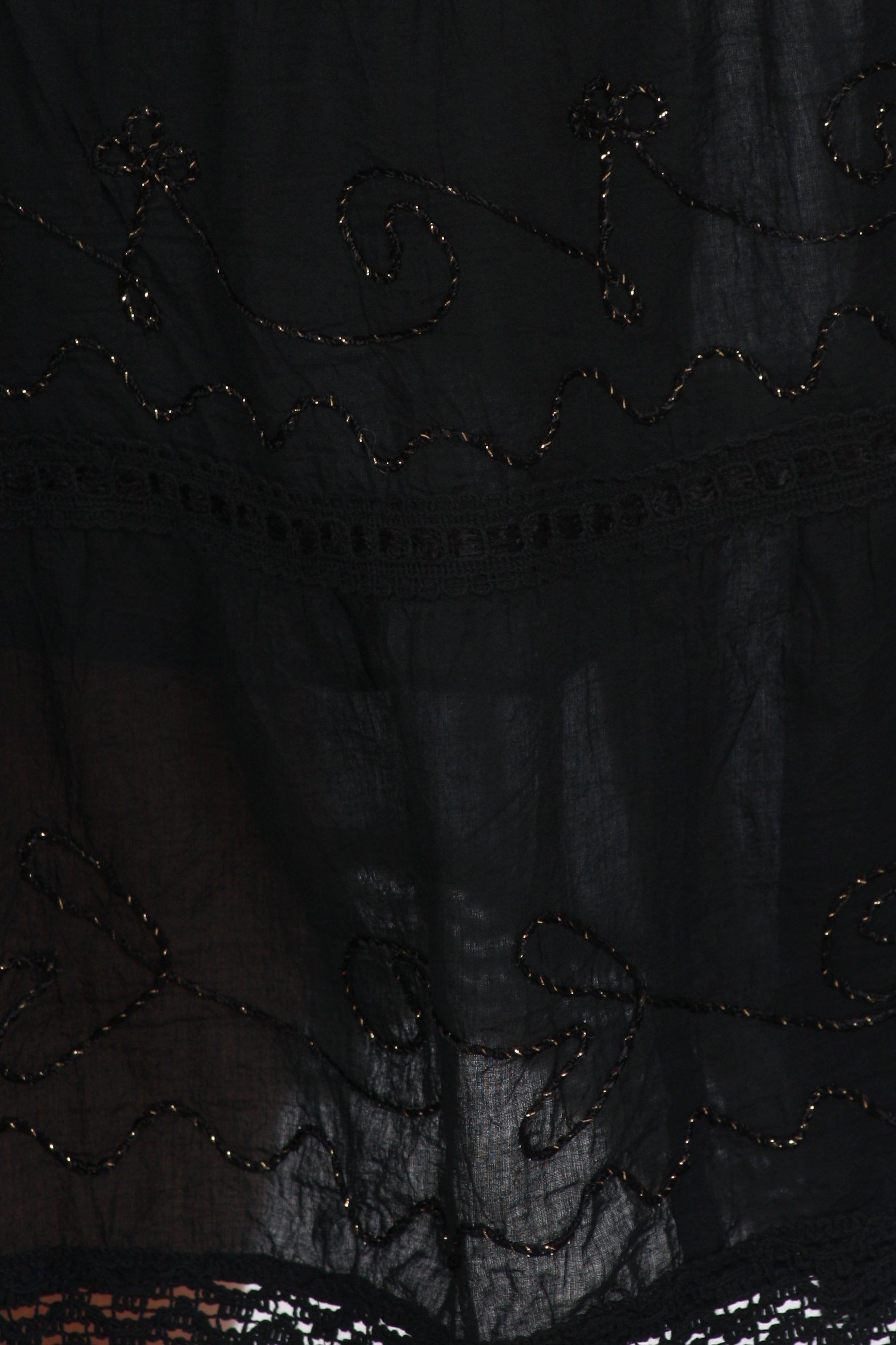 Sakkas - Solid Embroidered Crochet Lace Trim Gypsy Bohemian Mid Length Cotton Skirt