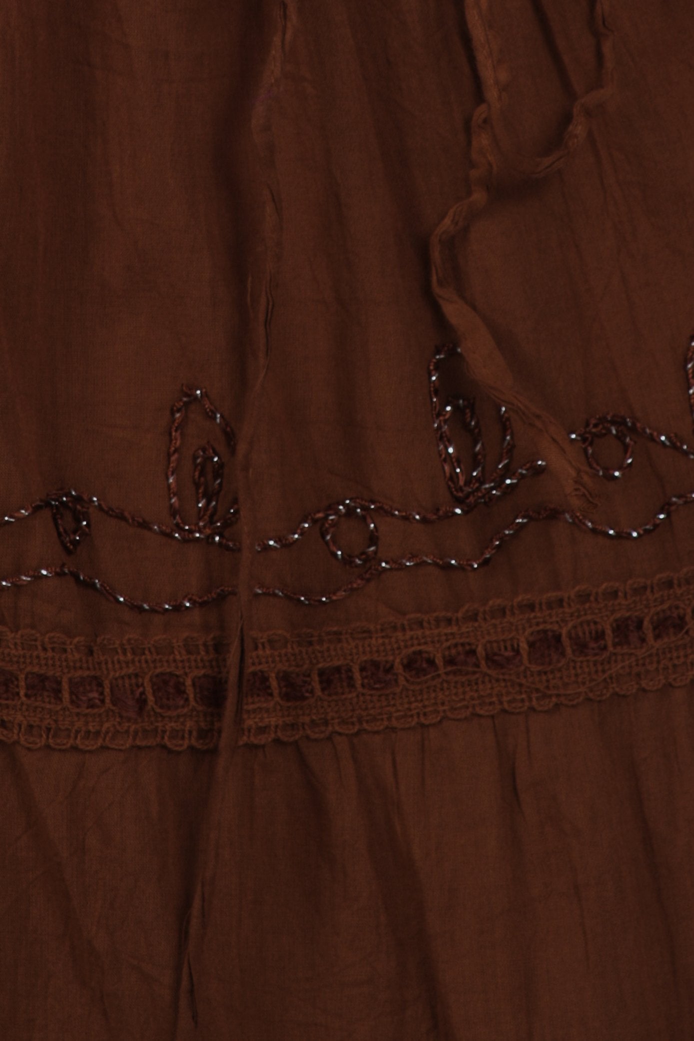 Sakkas - Solid Embroidered Crochet Lace Trim Gypsy Bohemian Mid Length Cotton Skirt