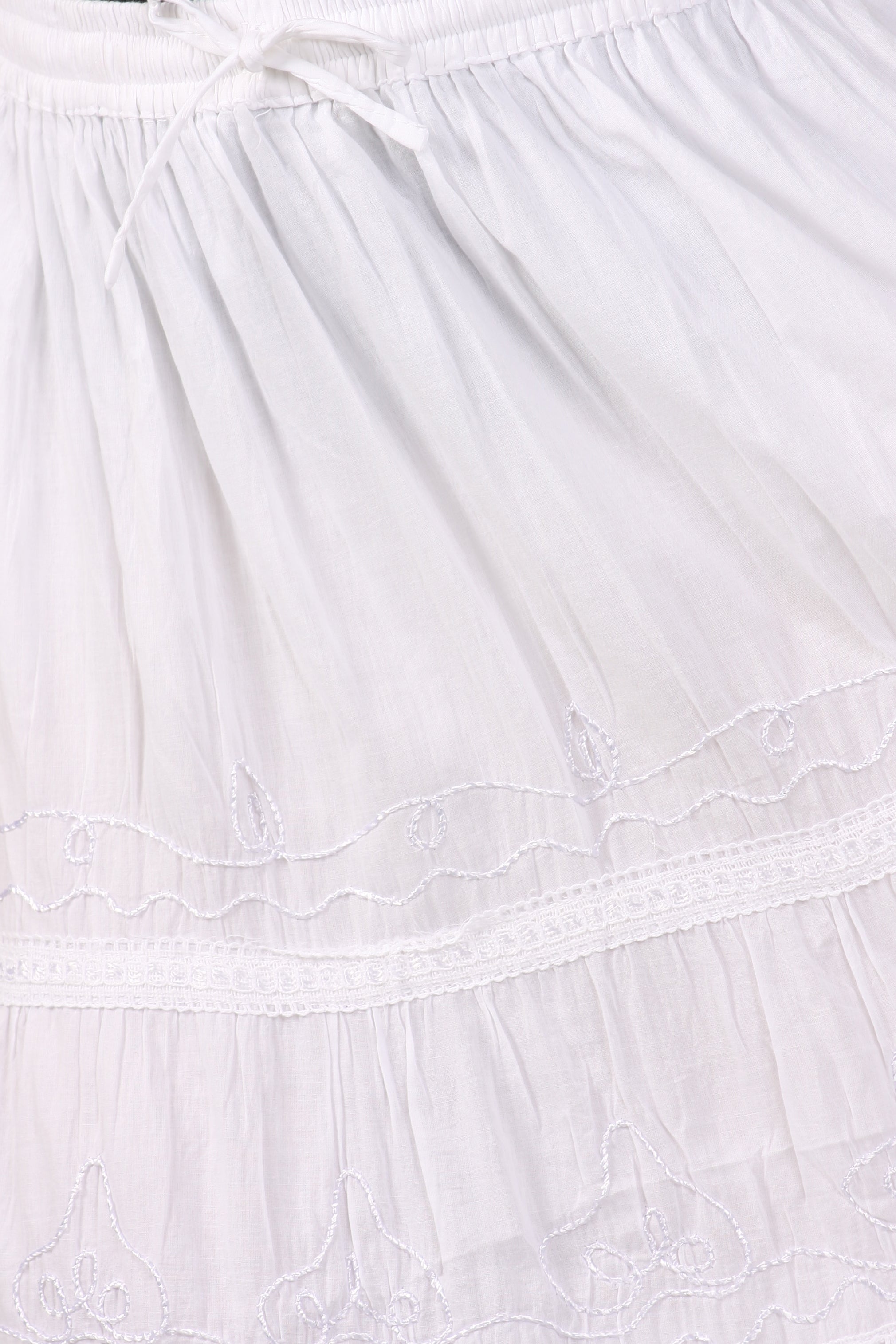 Sakkas - Solid Embroidered Crochet Lace Trim Gypsy Bohemian Mid Length Cotton Skirt