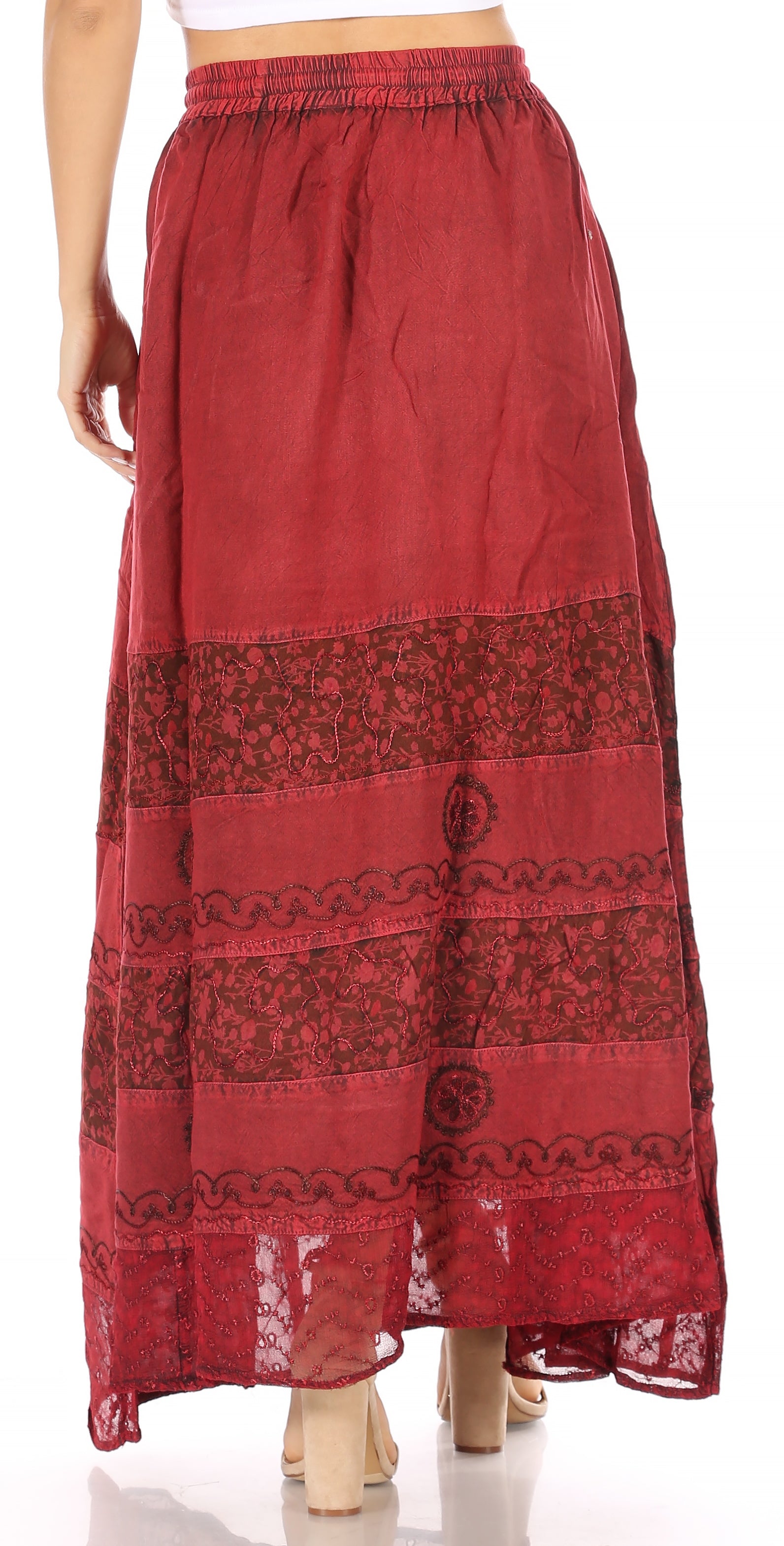 Red skirt with lace details on a white background