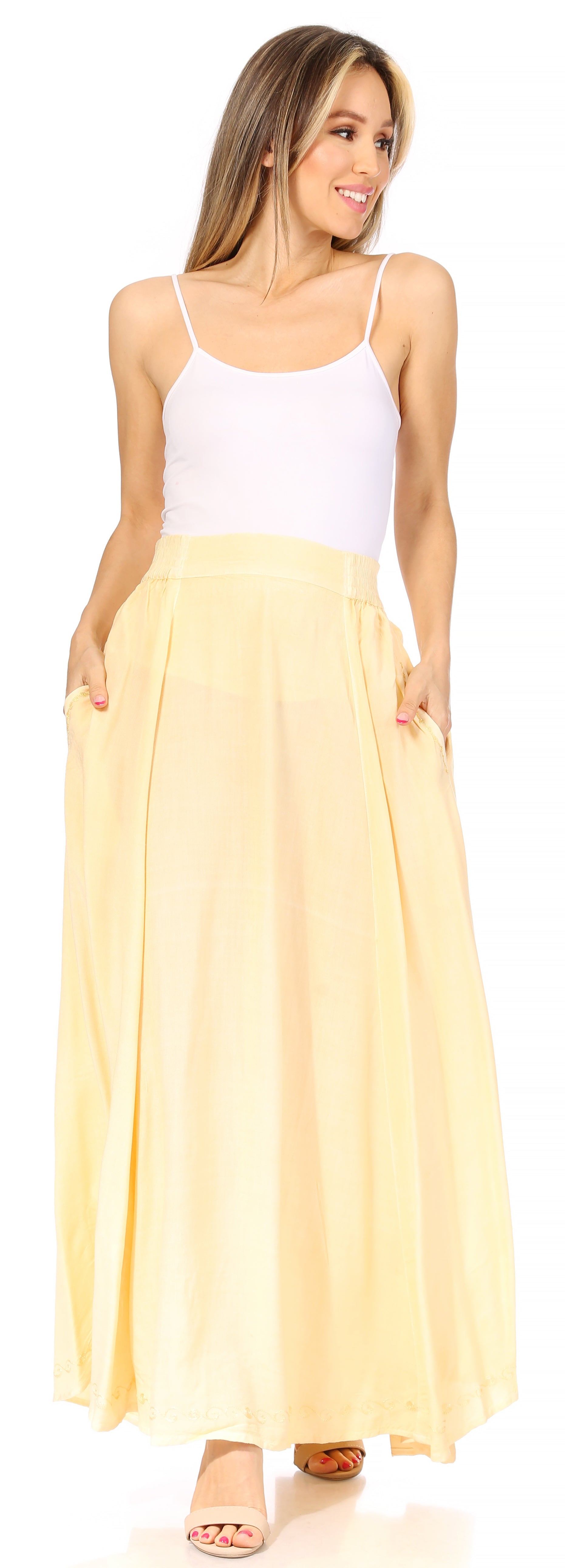 Sakkas - Noemi Long Maxi Boho Skirt Elastic Waist & Pockets