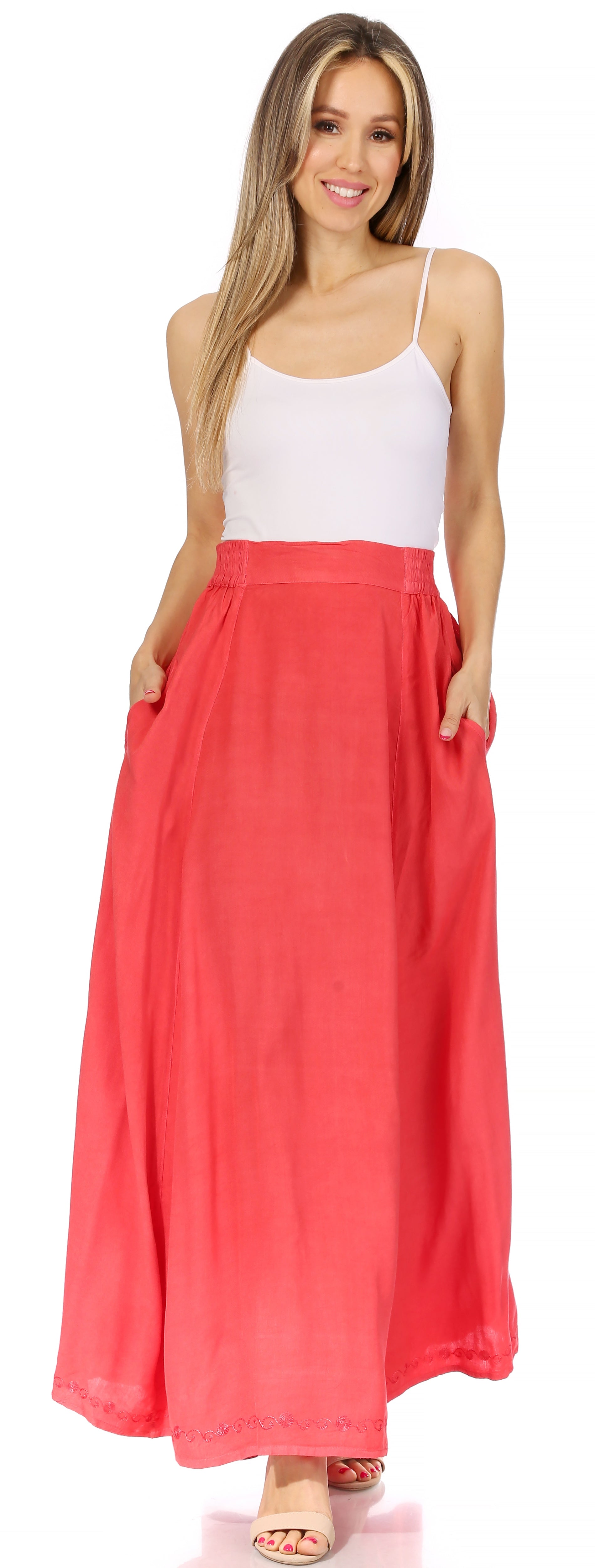 Sakkas - Noemi Long Maxi Boho Skirt Elastic Waist & Pockets