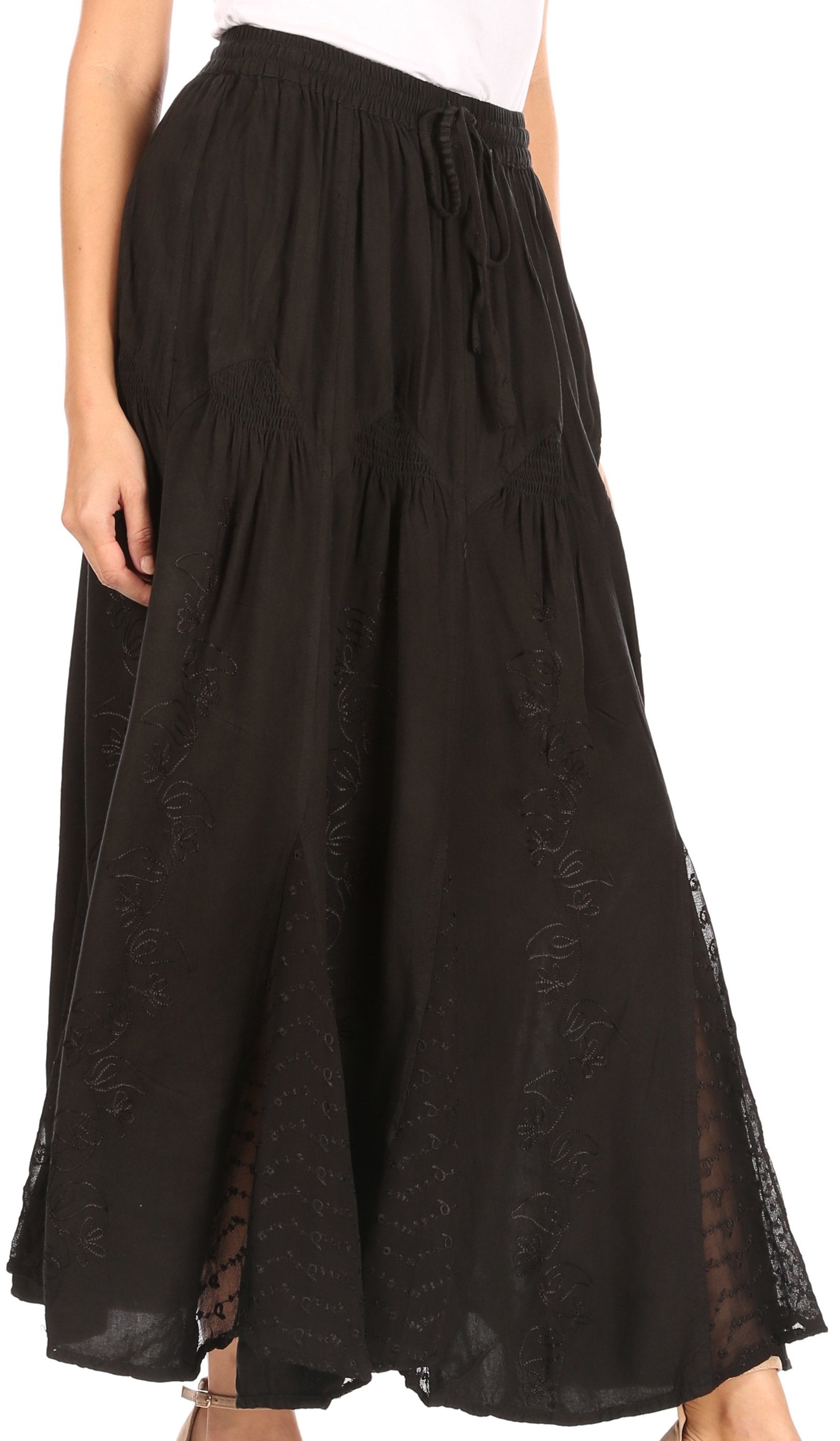 Sakkas - Olivia Maxi Bohemian Gypsy Long Skirt With Elastic Waist and Lace