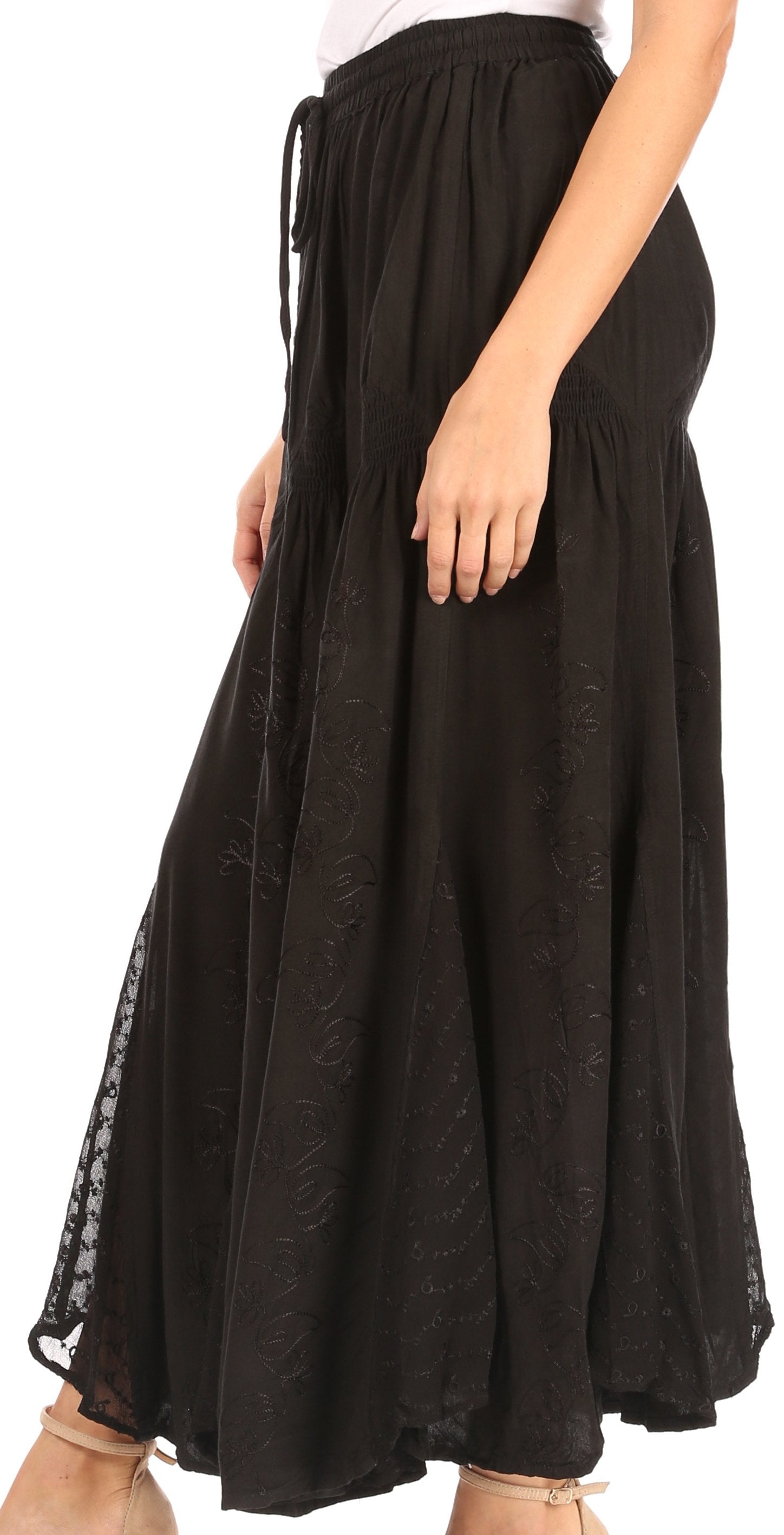Sakkas - Olivia Maxi Bohemian Gypsy Long Skirt With Elastic Waist and Lace