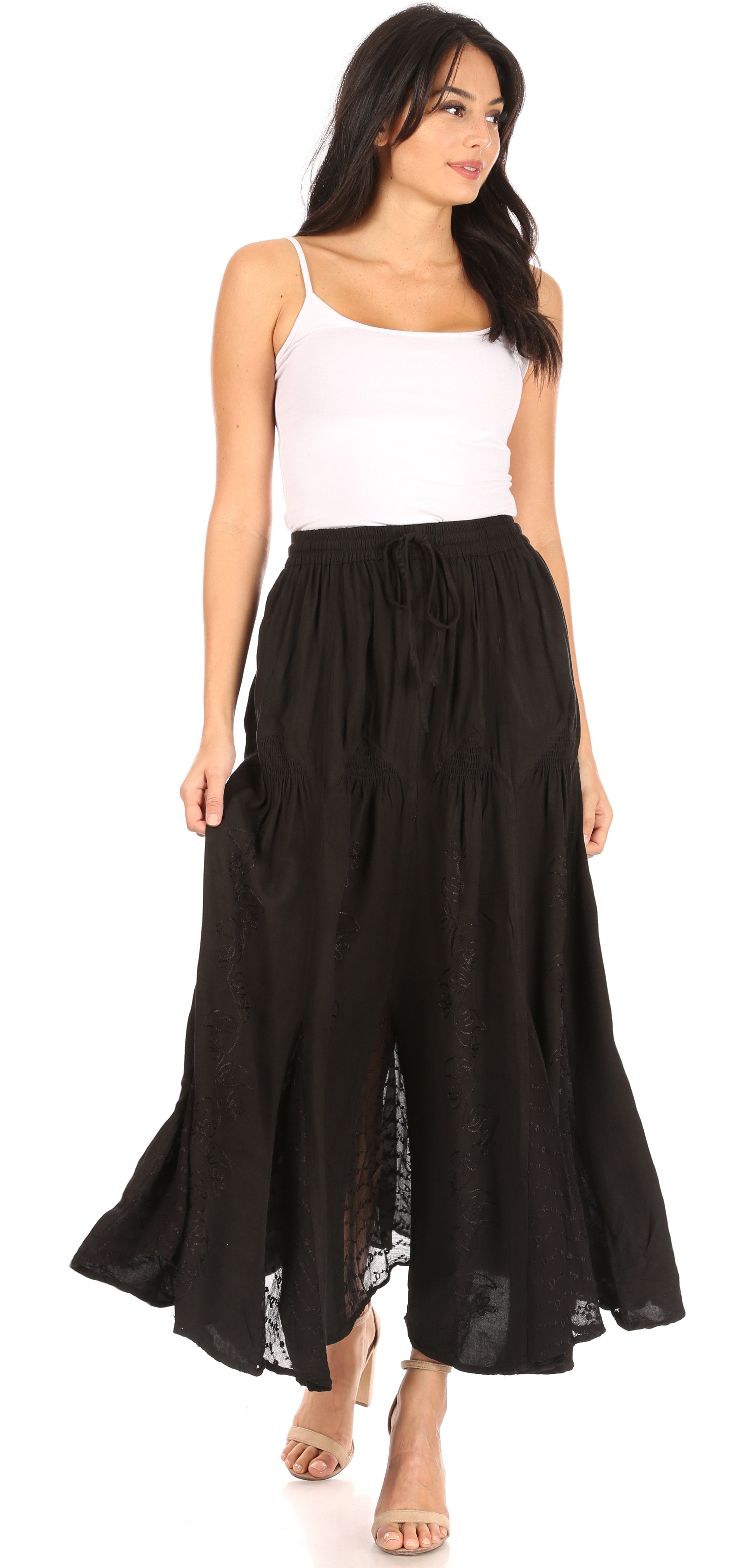 Sakkas - Olivia Maxi Bohemian Gypsy Long Skirt With Elastic Waist and Lace