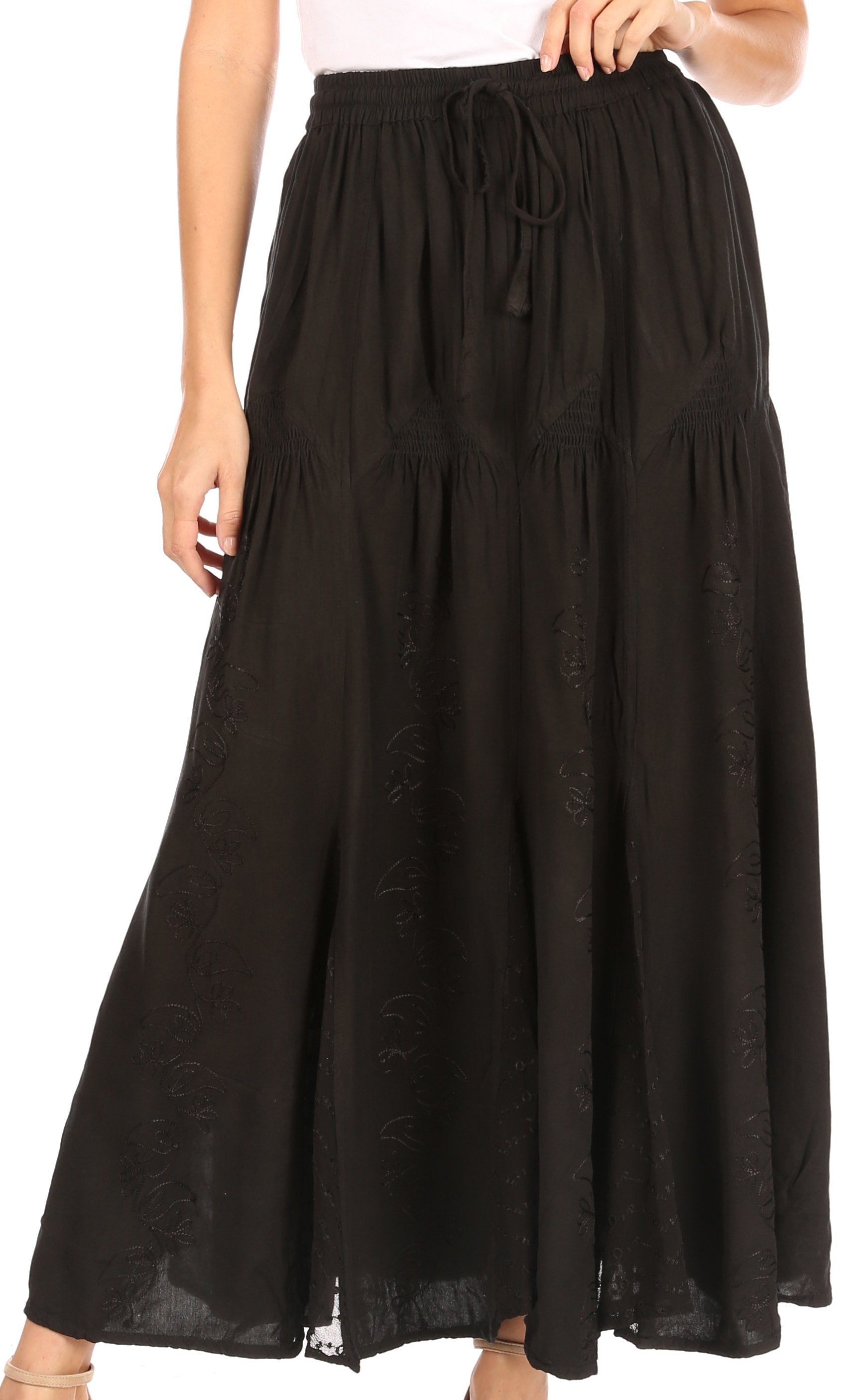 Sakkas - Olivia Maxi Bohemian Gypsy Long Skirt With Elastic Waist and Lace