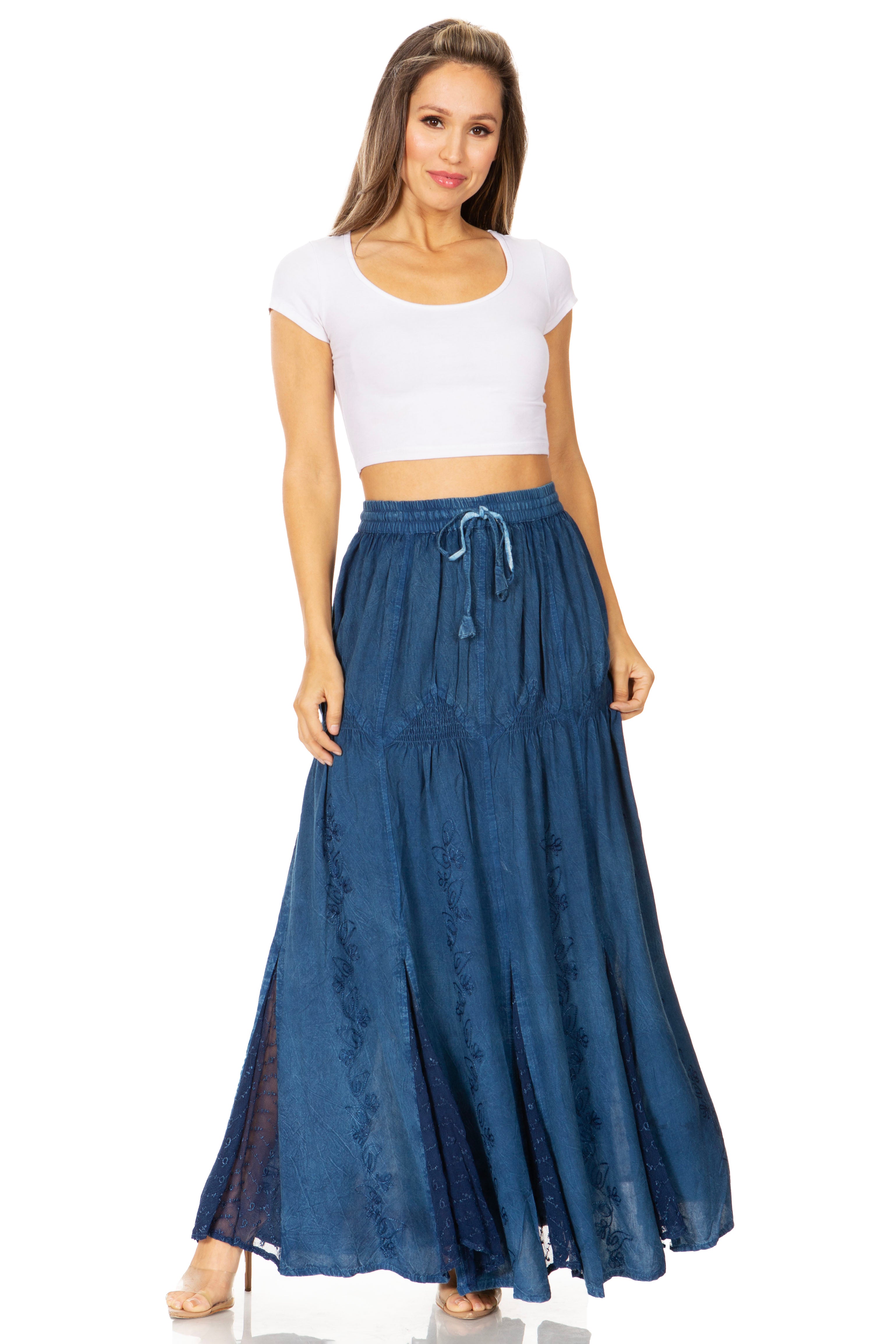 Sakkas - Olivia Maxi Bohemian Gypsy Long Skirt With Elastic Waist and Lace