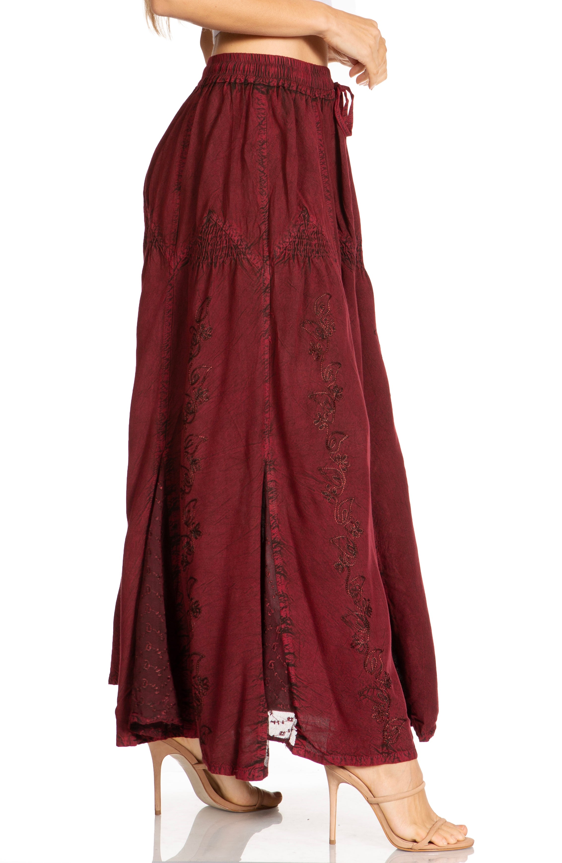 Sakkas - Olivia Maxi Bohemian Gypsy Long Skirt With Elastic Waist and Lace