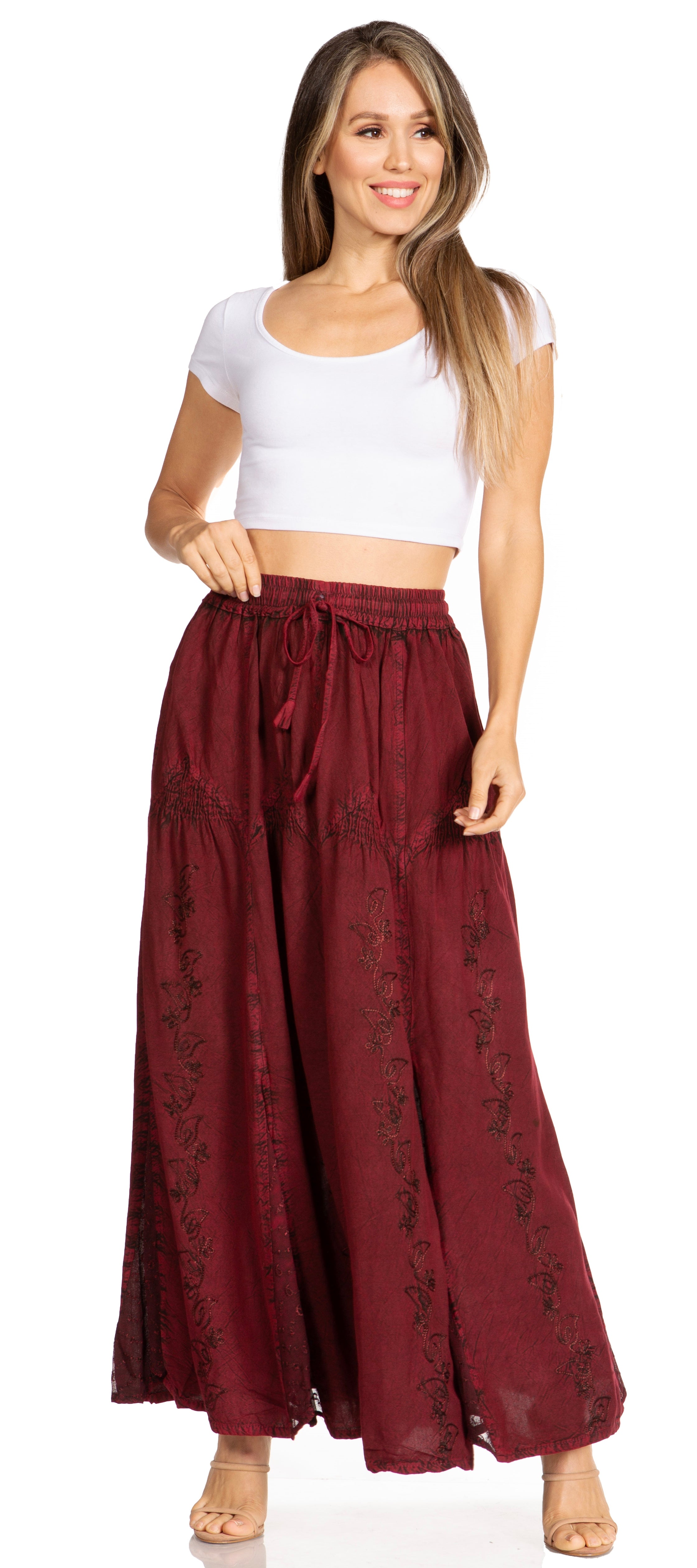 Sakkas - Olivia Maxi Bohemian Gypsy Long Skirt With Elastic Waist and Lace