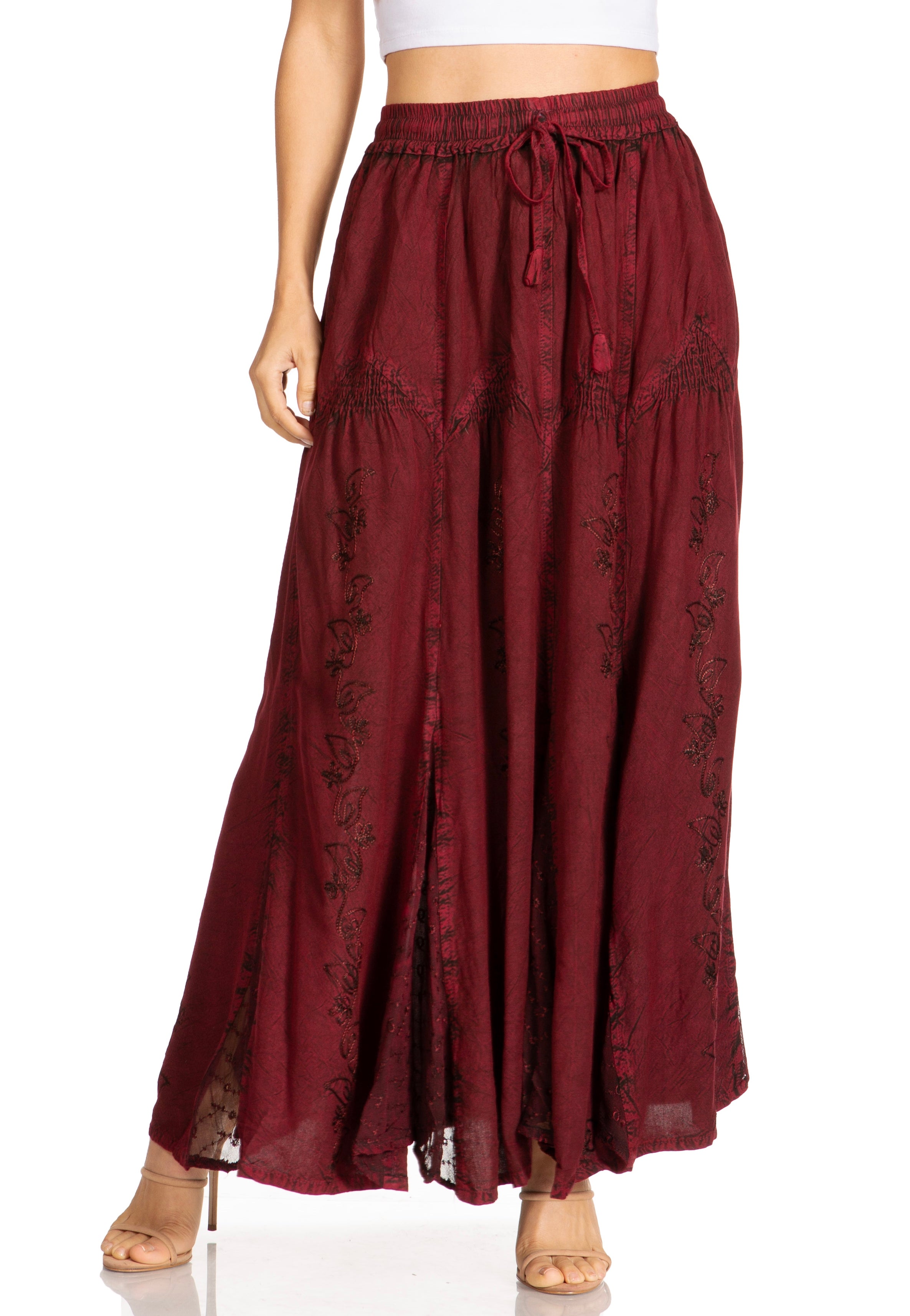 Sakkas - Olivia Maxi Bohemian Gypsy Long Skirt With Elastic Waist and Lace