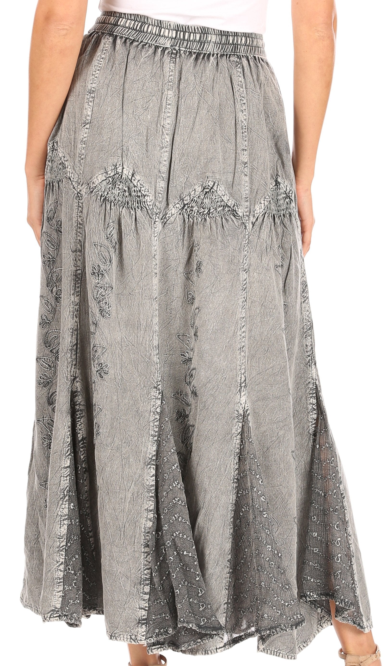 Sakkas - Olivia Maxi Bohemian Gypsy Long Skirt With Elastic Waist and Lace