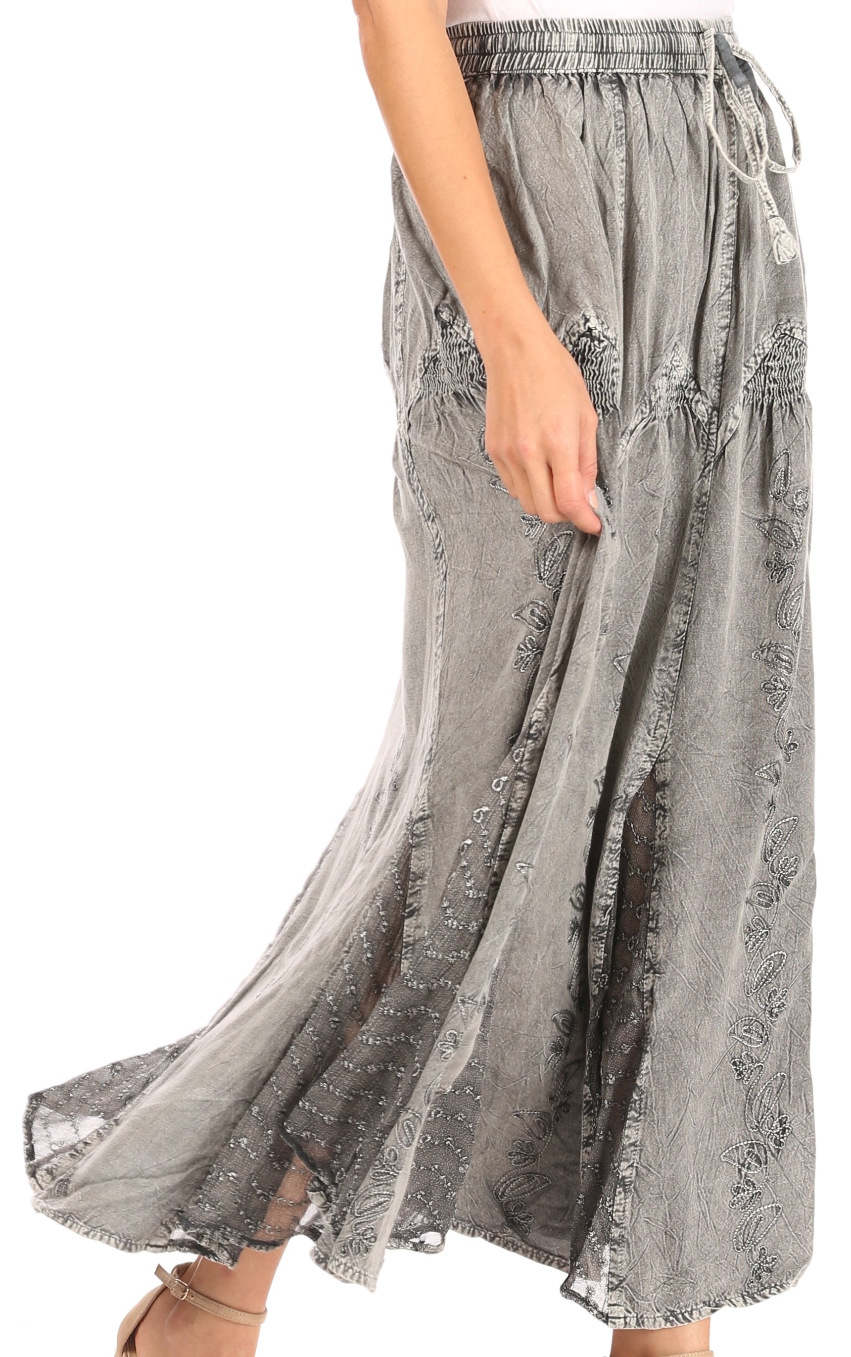 Sakkas - Olivia Maxi Bohemian Gypsy Long Skirt With Elastic Waist and Lace
