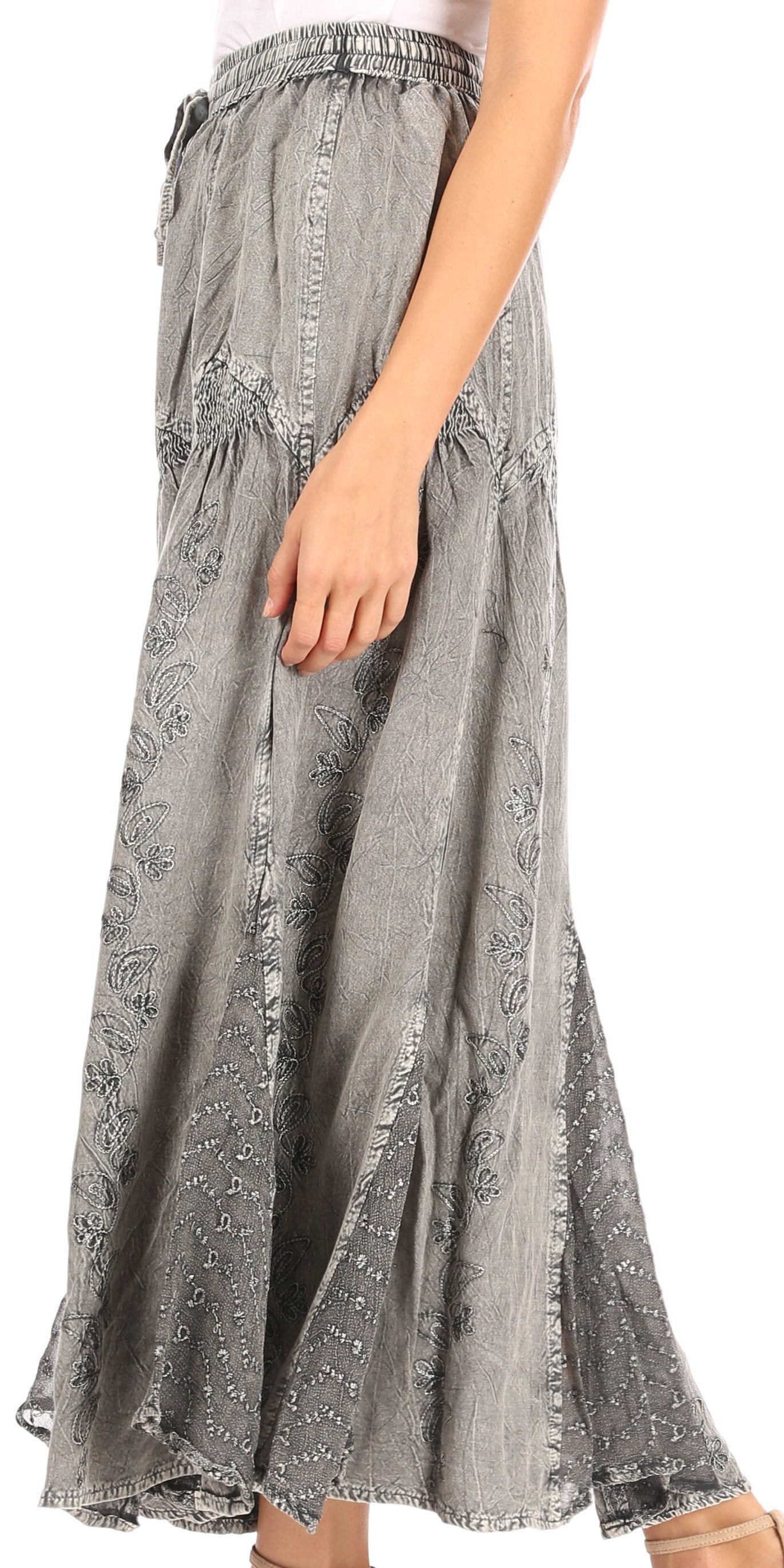 Sakkas - Olivia Maxi Bohemian Gypsy Long Skirt With Elastic Waist and Lace