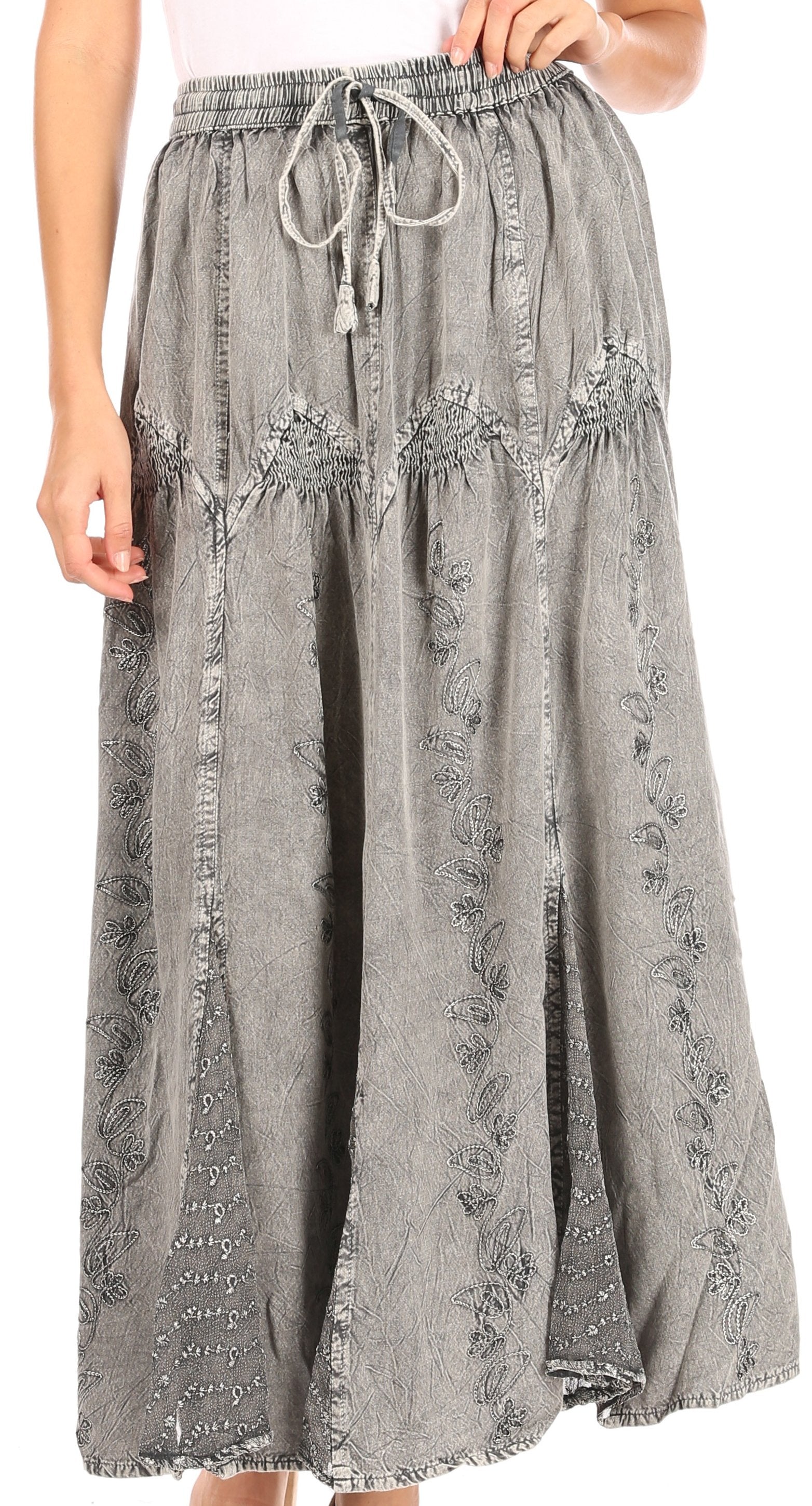 Sakkas - Olivia Maxi Bohemian Gypsy Long Skirt With Elastic Waist and Lace