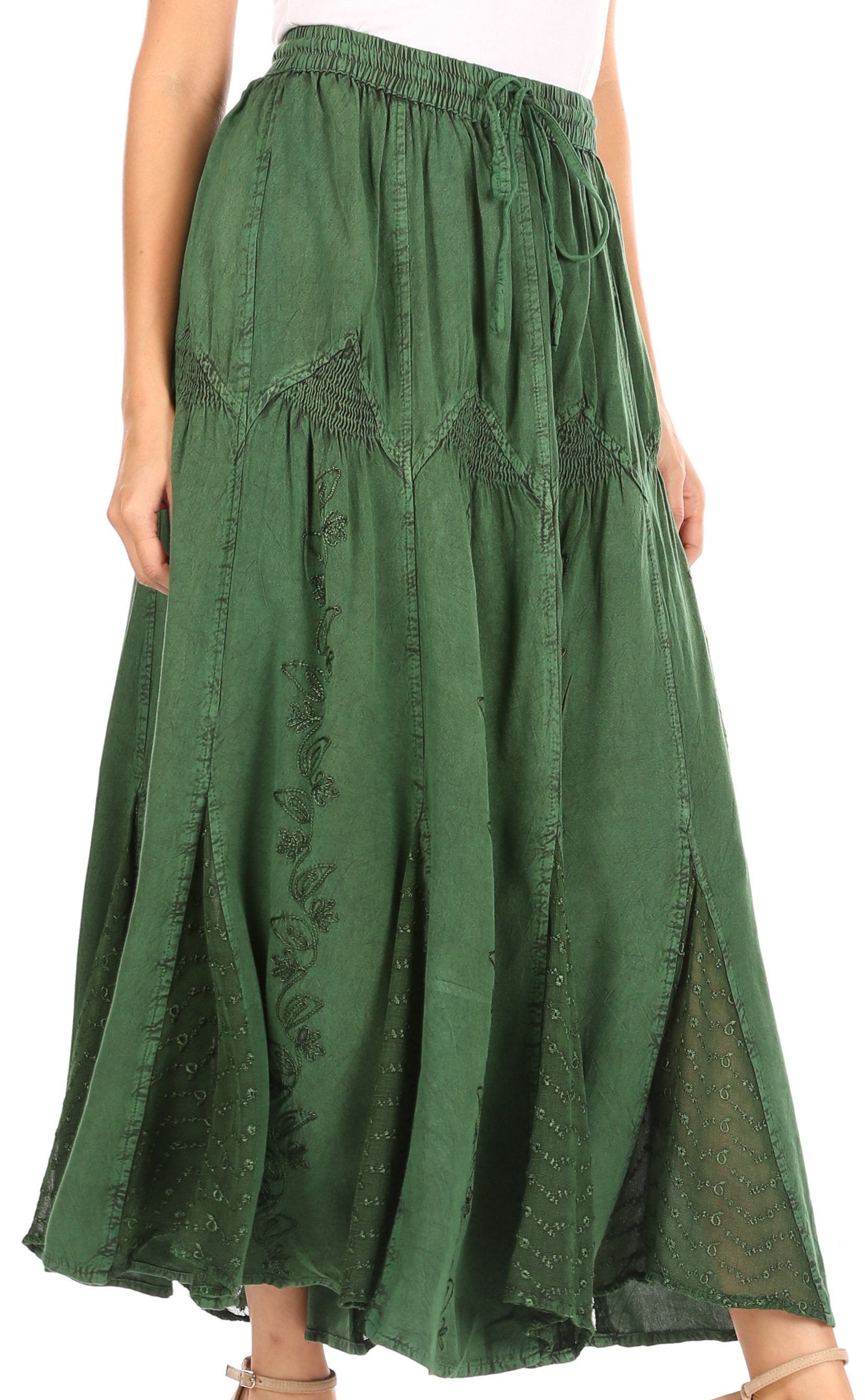 Sakkas - Olivia Maxi Bohemian Gypsy Long Skirt With Elastic Waist and Lace