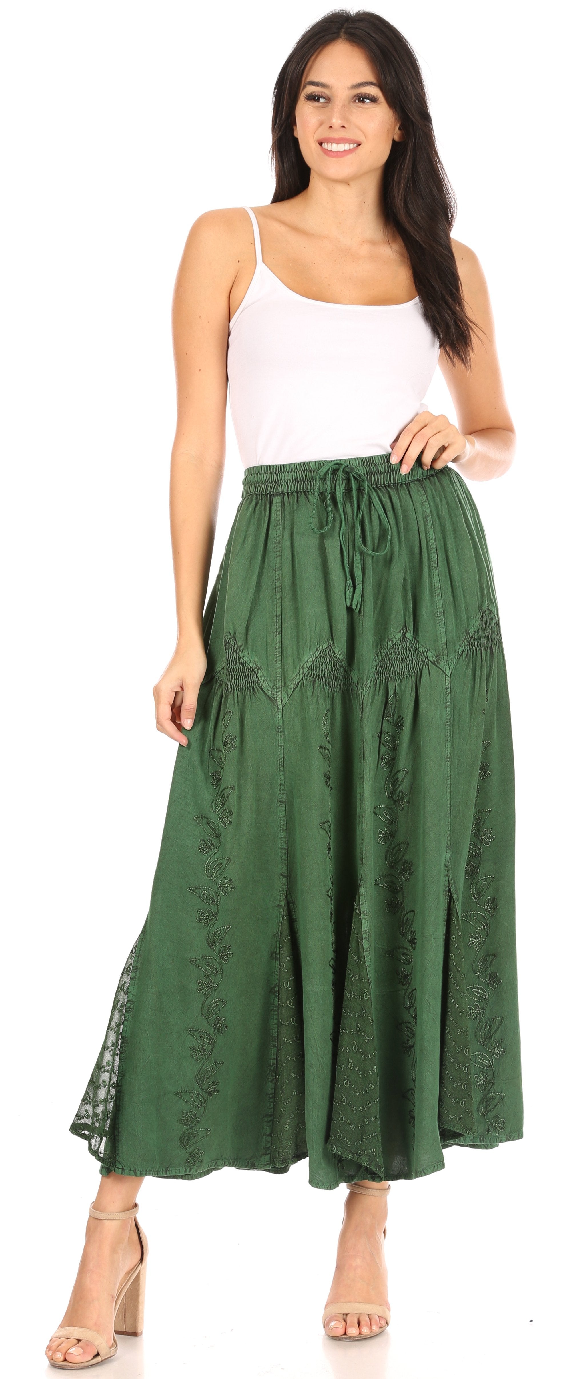Sakkas - Olivia Maxi Bohemian Gypsy Long Skirt With Elastic Waist and Lace