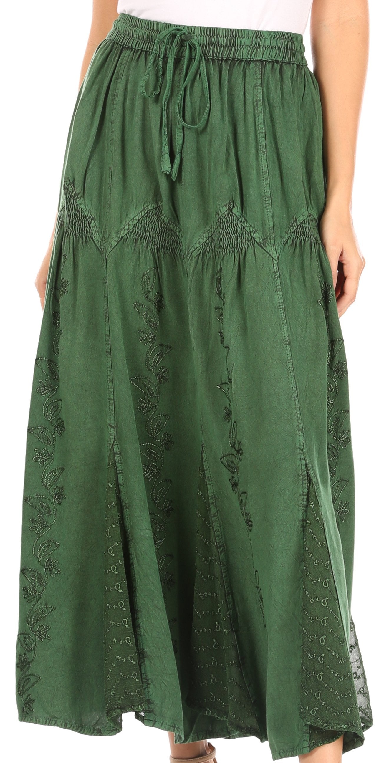 Sakkas - Olivia Maxi Bohemian Gypsy Long Skirt With Elastic Waist and Lace