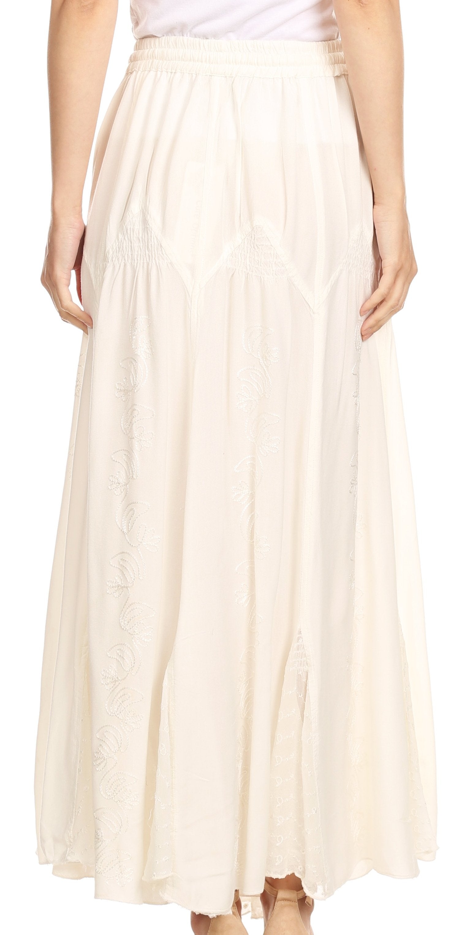 Sakkas - Olivia Maxi Bohemian Gypsy Long Skirt With Elastic Waist and Lace