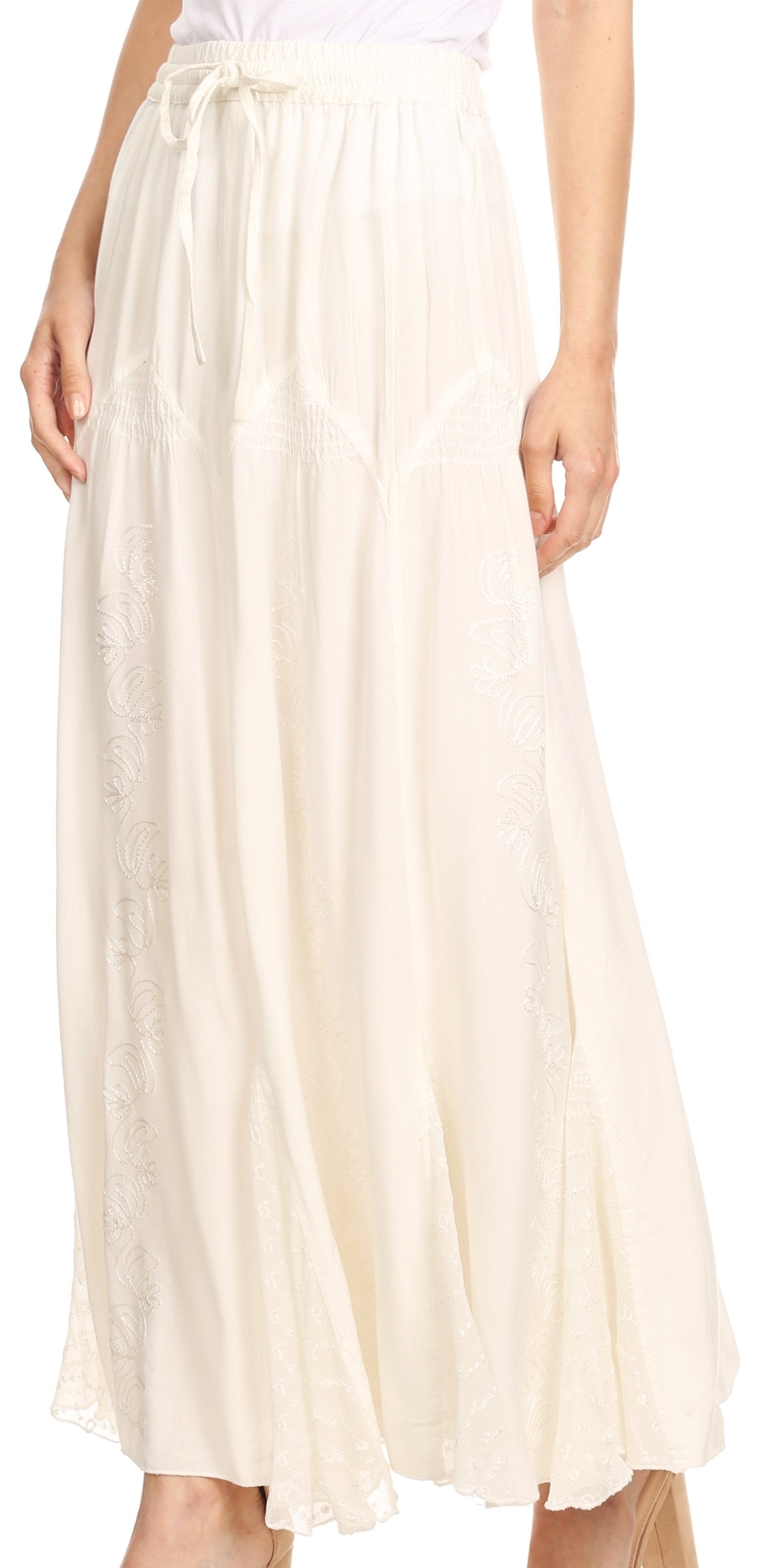 Sakkas - Olivia Maxi Bohemian Gypsy Long Skirt With Elastic Waist and Lace