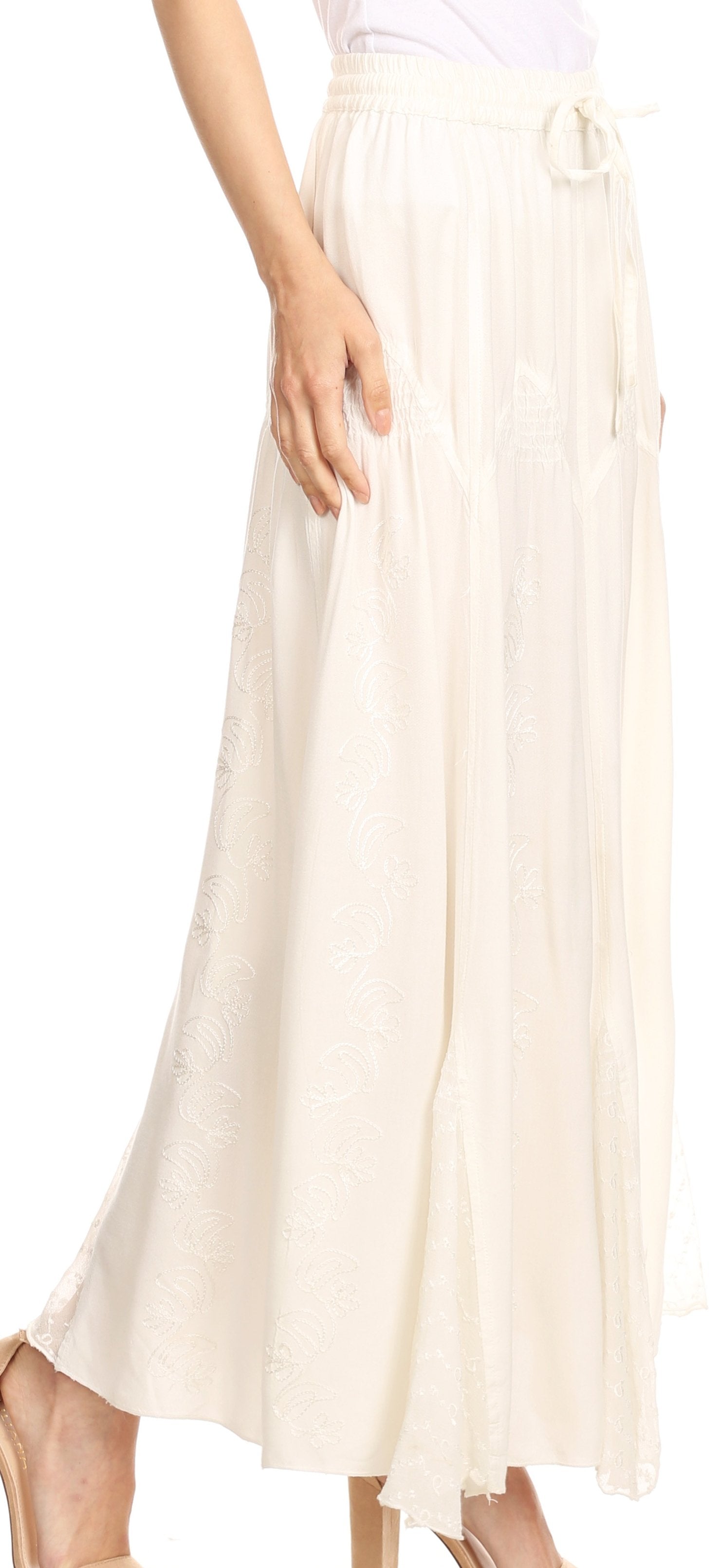 Sakkas - Olivia Maxi Bohemian Gypsy Long Skirt With Elastic Waist and Lace