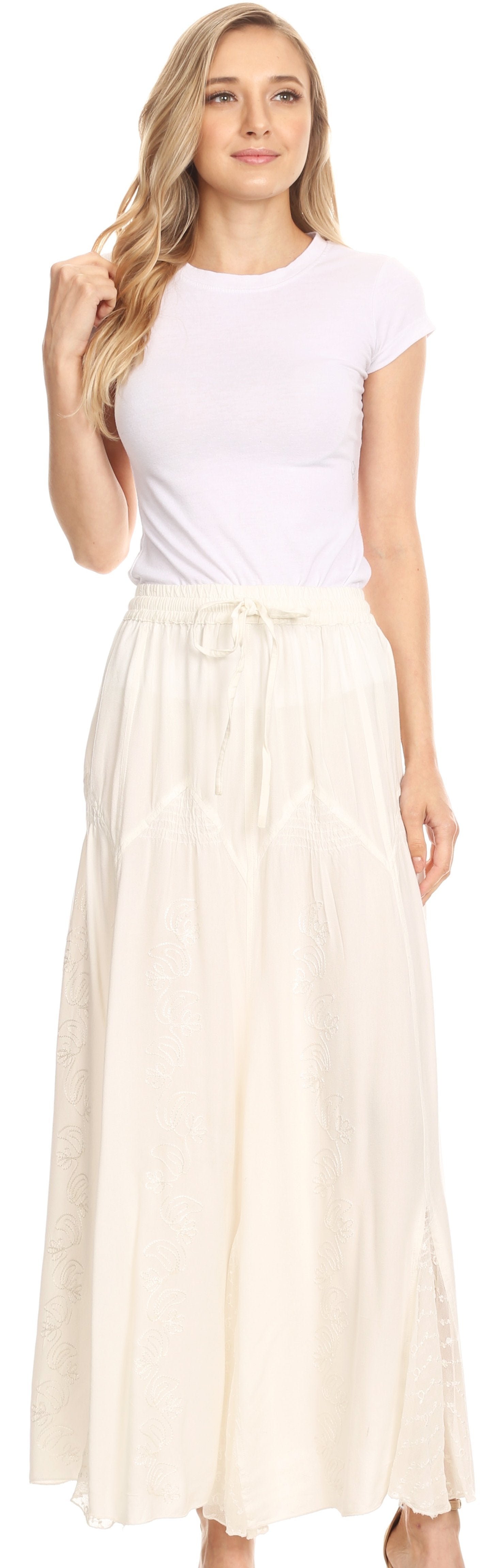 Sakkas - Olivia Maxi Bohemian Gypsy Long Skirt With Elastic Waist and Lace