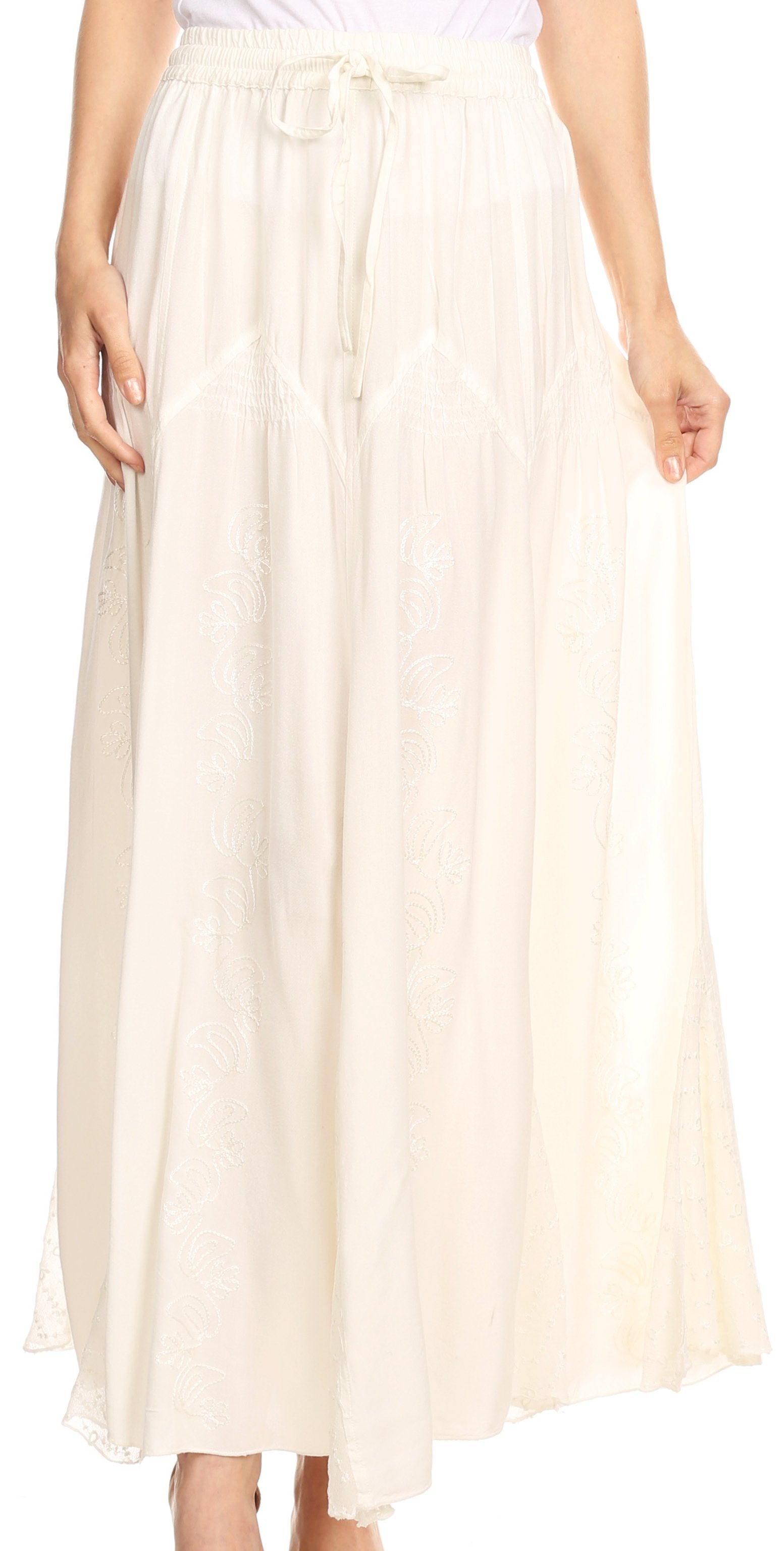 Sakkas - Olivia Maxi Bohemian Gypsy Long Skirt With Elastic Waist and Lace