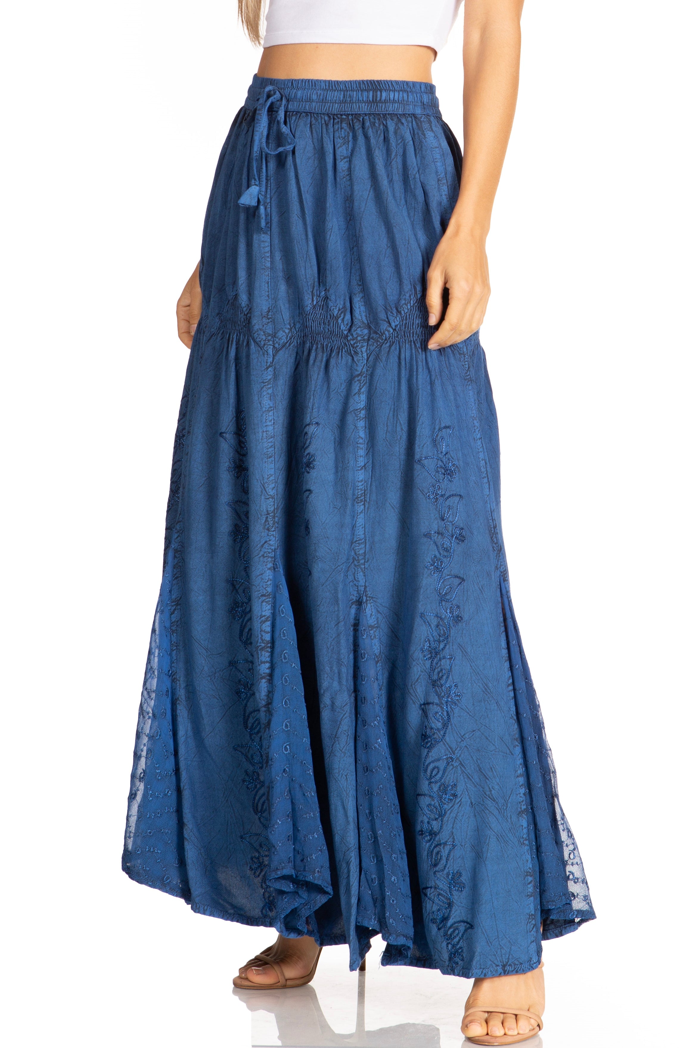 Sakkas - Olivia Maxi Bohemian Gypsy Long Skirt With Elastic Waist and Lace