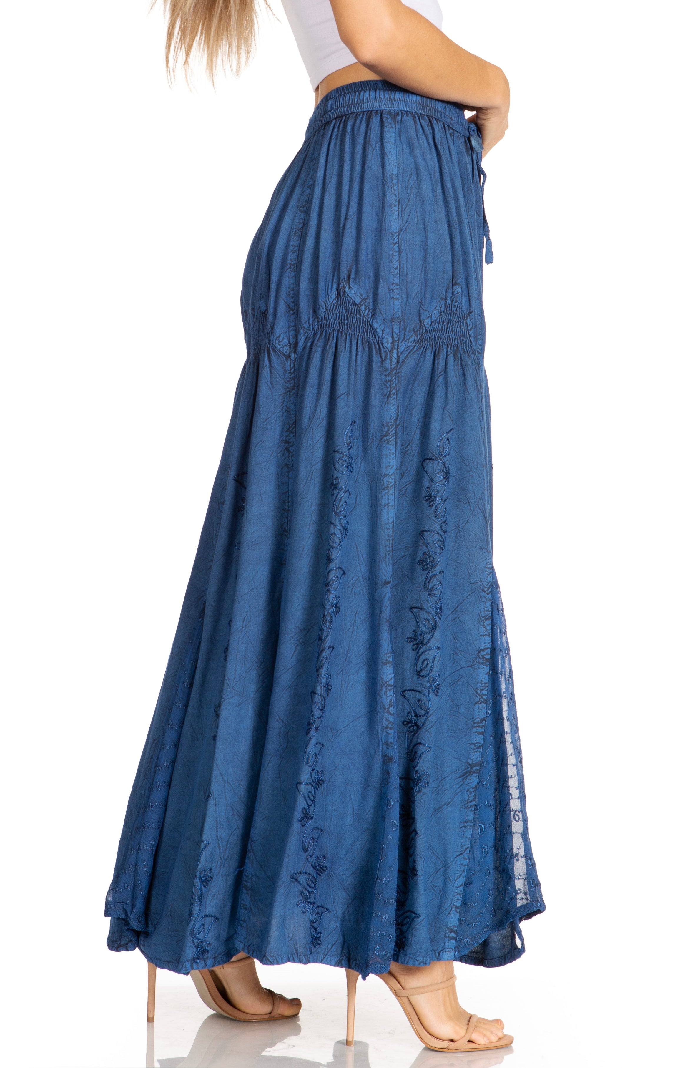 Sakkas - Olivia Maxi Bohemian Gypsy Long Skirt With Elastic Waist and Lace