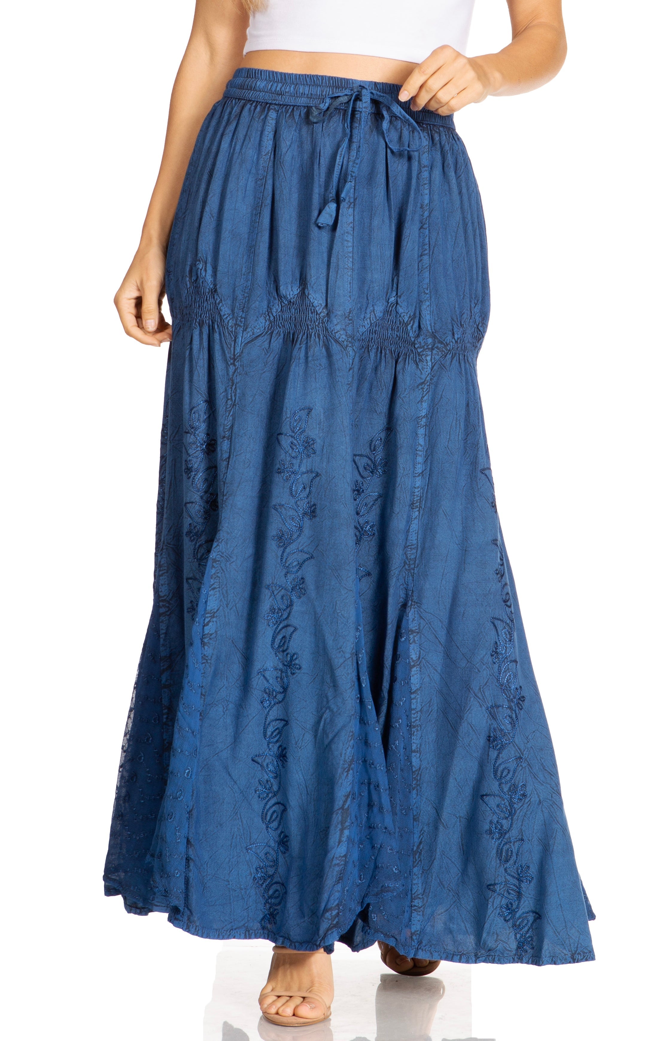 Sakkas - Olivia Maxi Bohemian Gypsy Long Skirt With Elastic Waist and Lace
