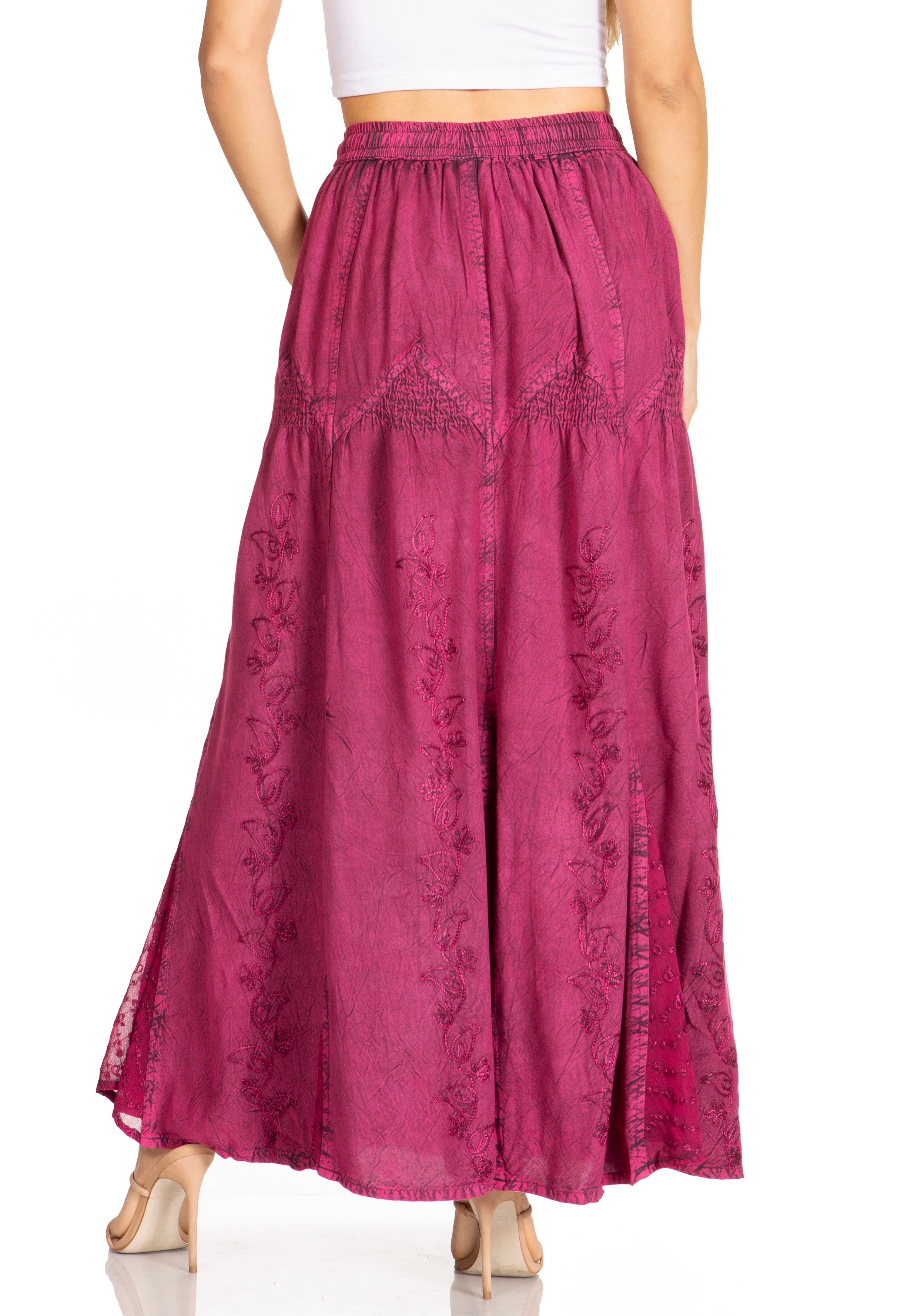 Sakkas - Olivia Maxi Bohemian Gypsy Long Skirt With Elastic Waist and Lace