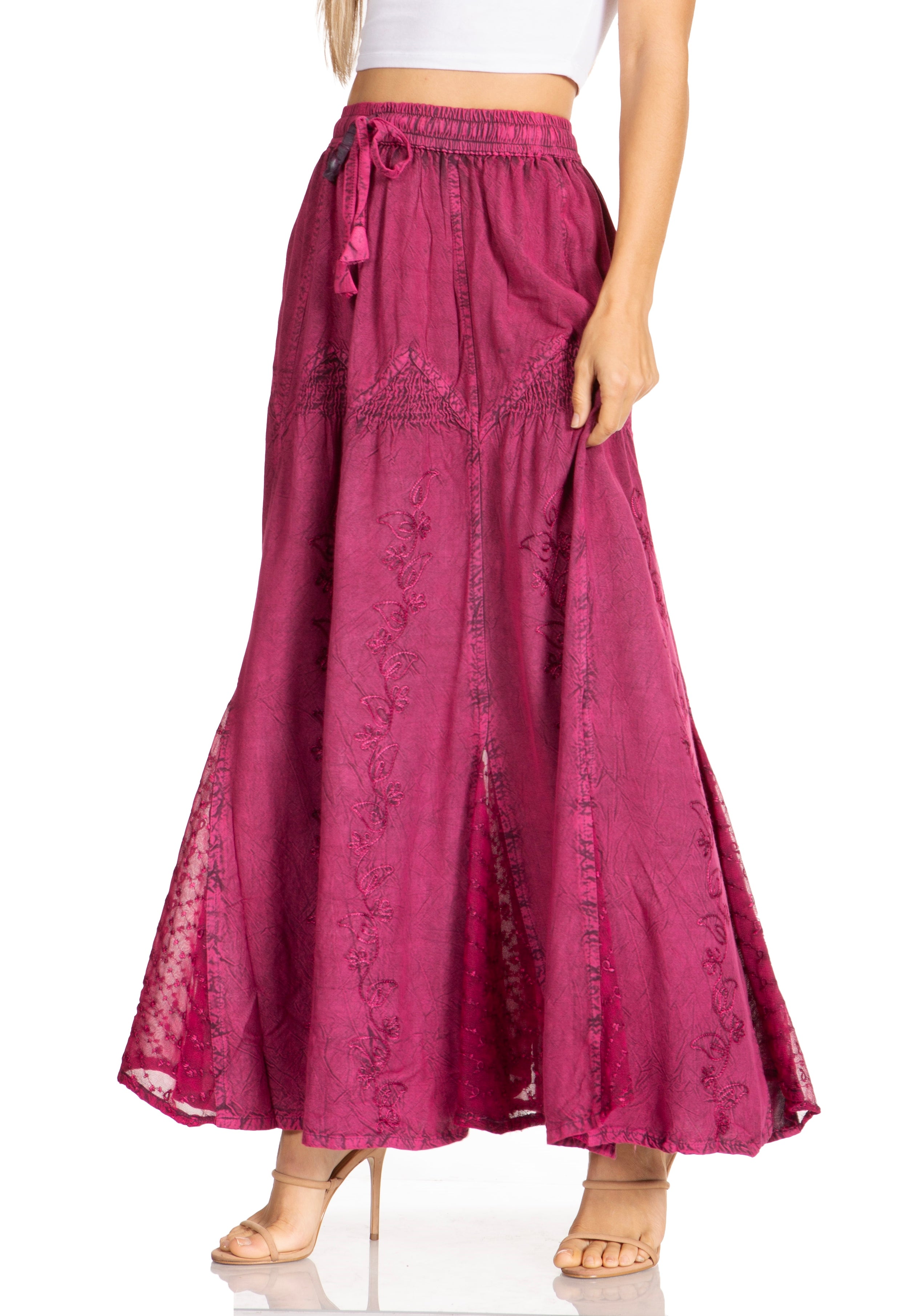 Sakkas - Olivia Maxi Bohemian Gypsy Long Skirt With Elastic Waist and Lace