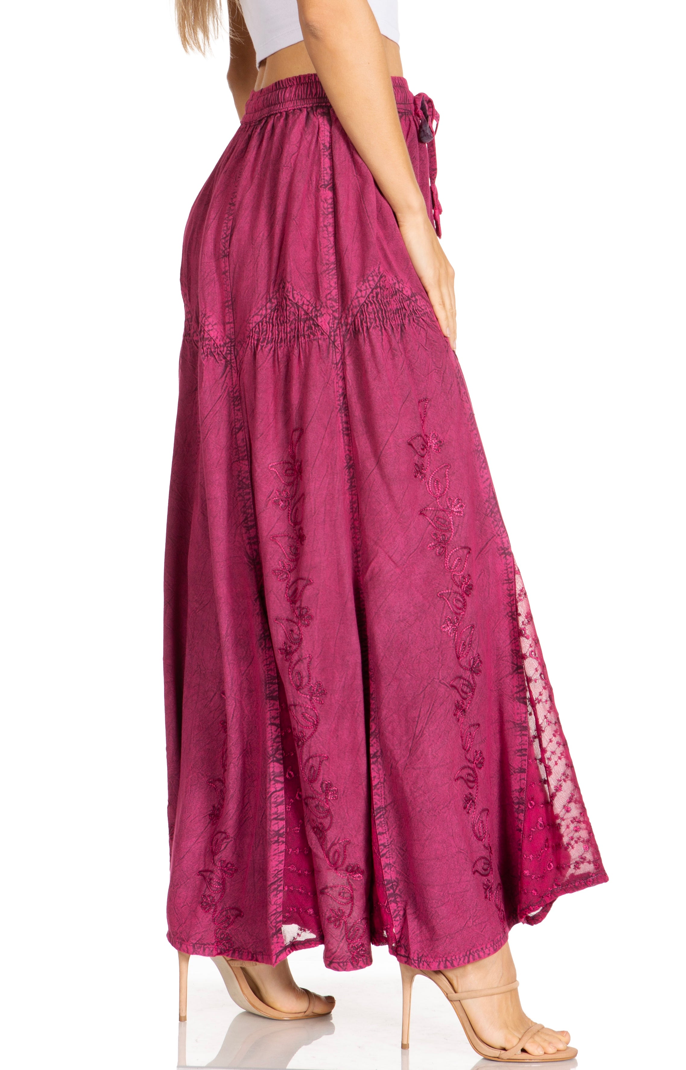 Sakkas - Olivia Maxi Bohemian Gypsy Long Skirt With Elastic Waist and Lace