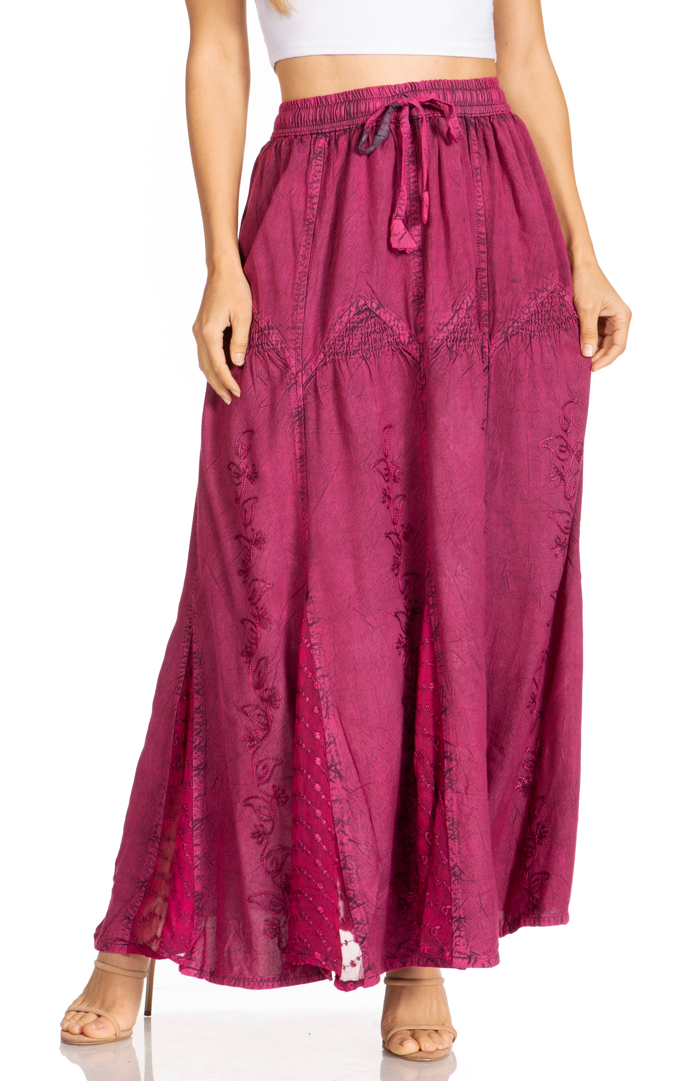 Sakkas - Olivia Maxi Bohemian Gypsy Long Skirt With Elastic Waist and Lace