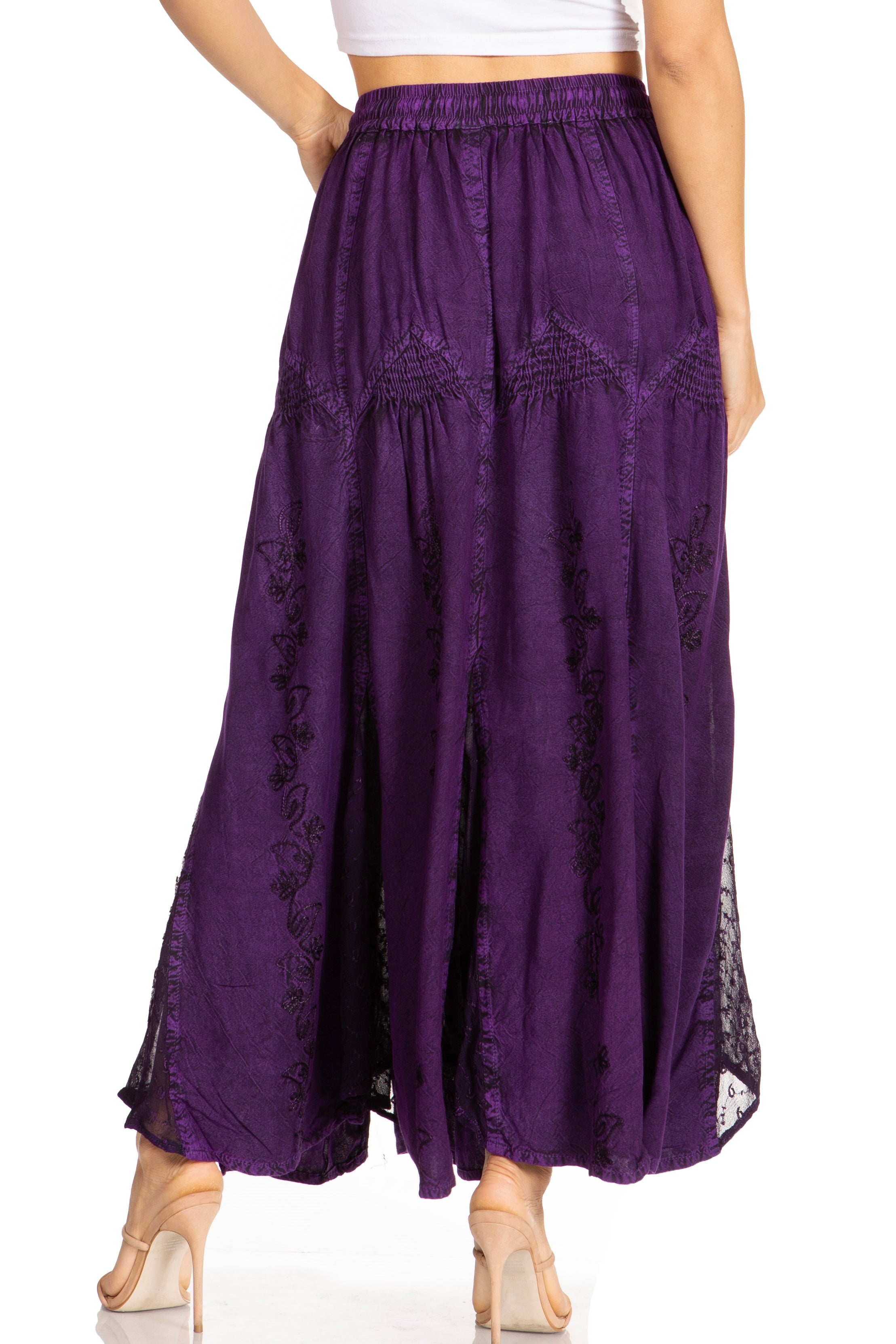 Sakkas - Olivia Maxi Bohemian Gypsy Long Skirt With Elastic Waist and Lace