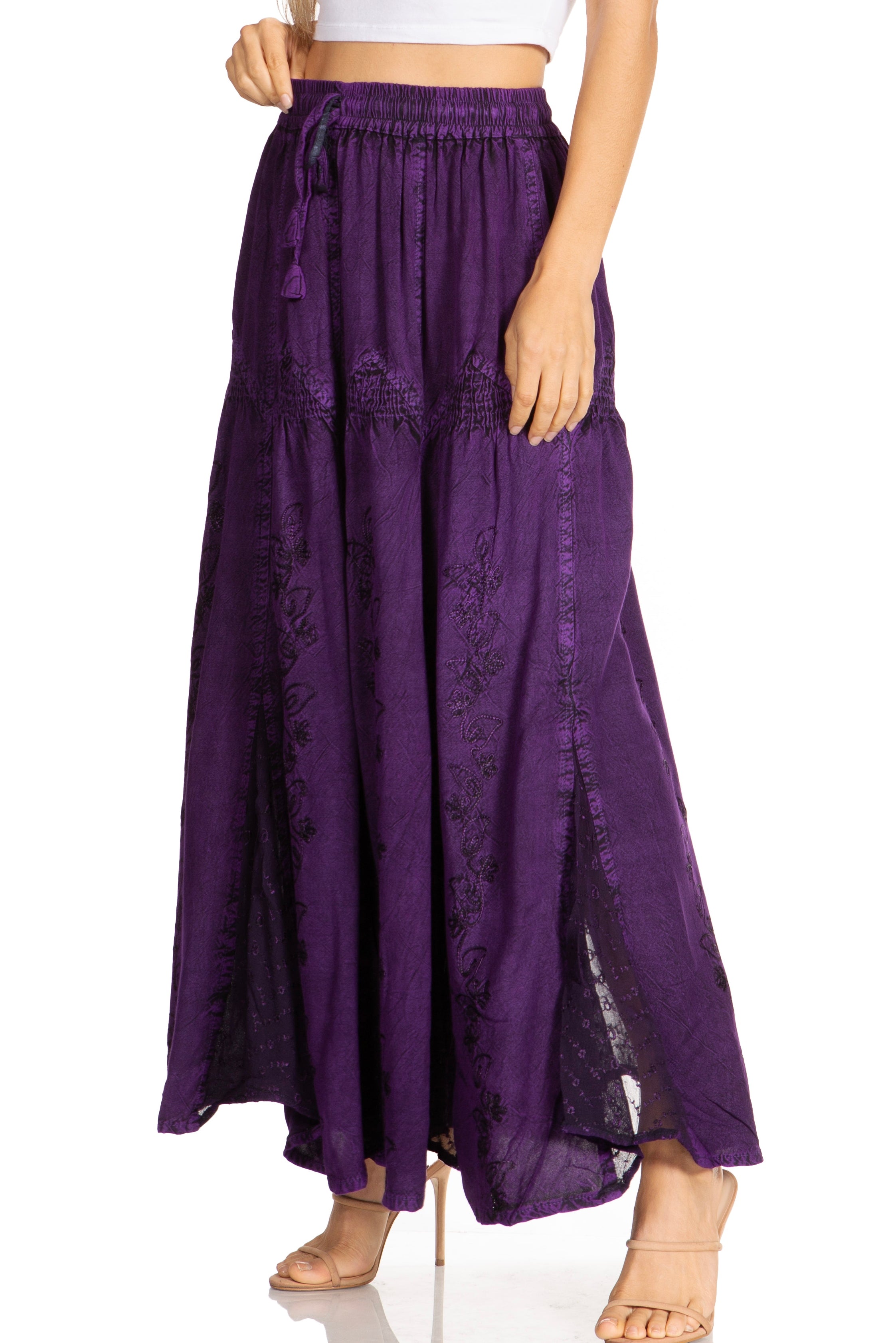 Sakkas - Olivia Maxi Bohemian Gypsy Long Skirt With Elastic Waist and Lace
