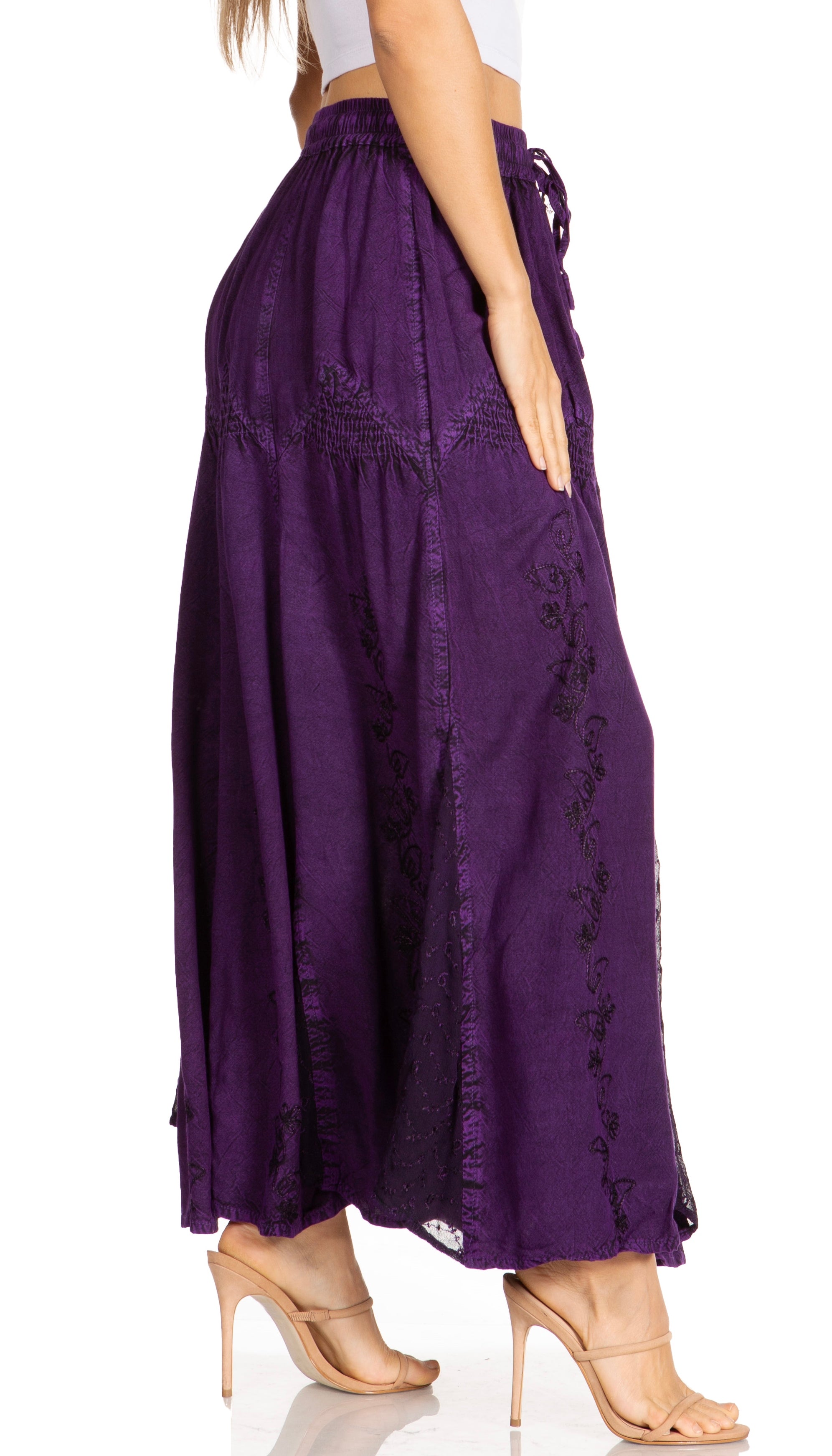 Sakkas - Olivia Maxi Bohemian Gypsy Long Skirt With Elastic Waist and Lace
