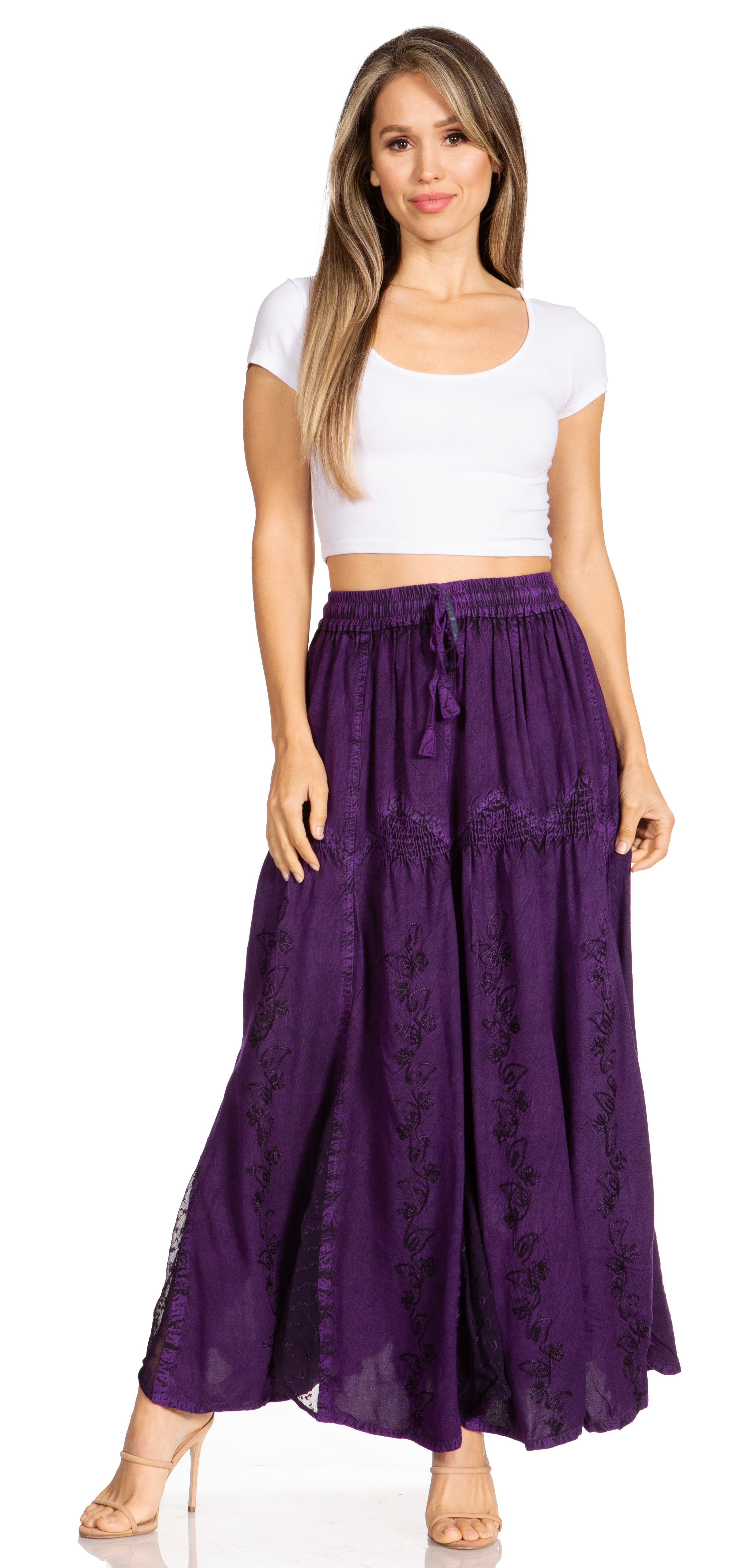 Sakkas - Olivia Maxi Bohemian Gypsy Long Skirt With Elastic Waist and Lace