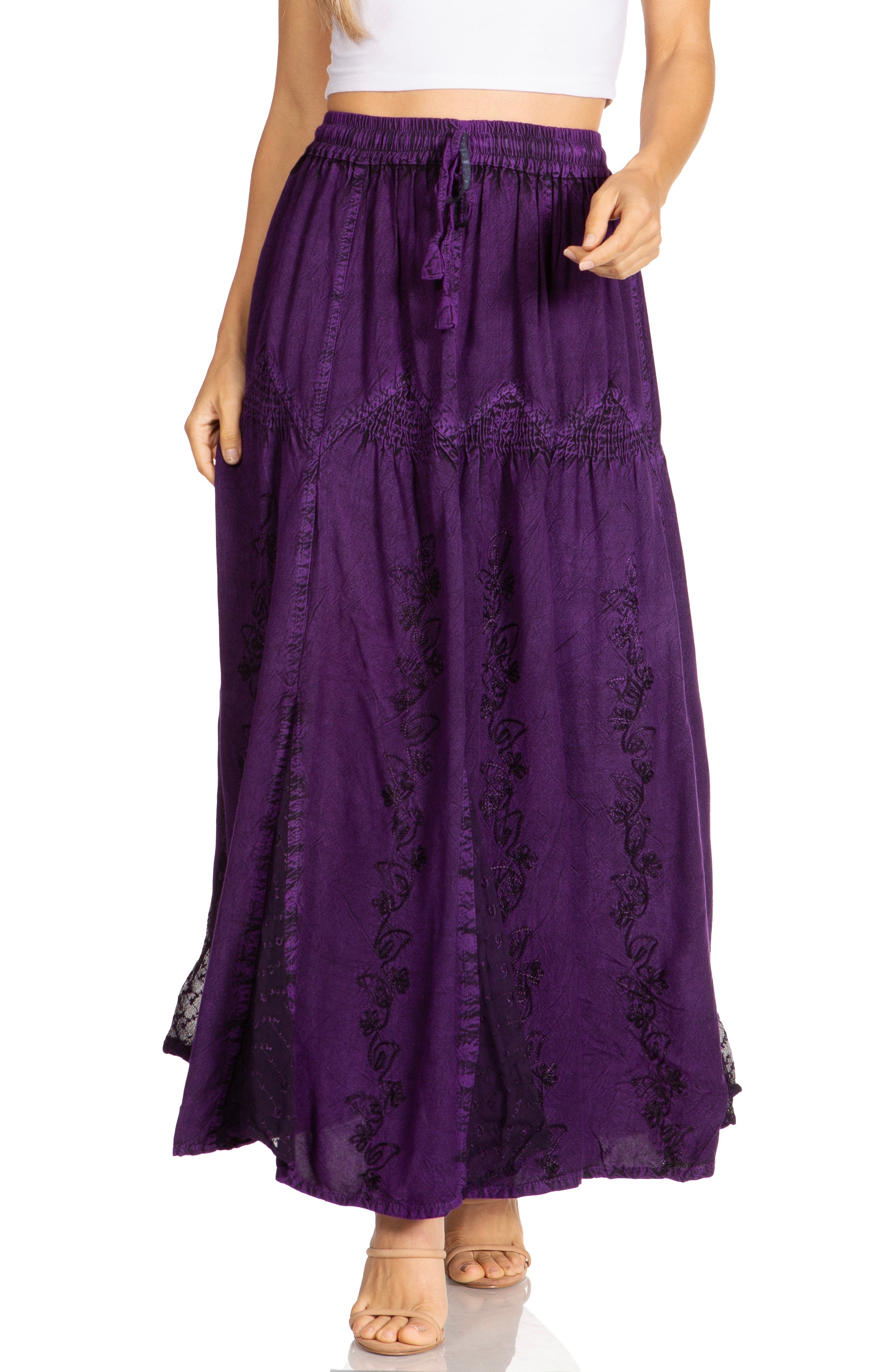 Sakkas - Olivia Maxi Bohemian Gypsy Long Skirt With Elastic Waist and Lace
