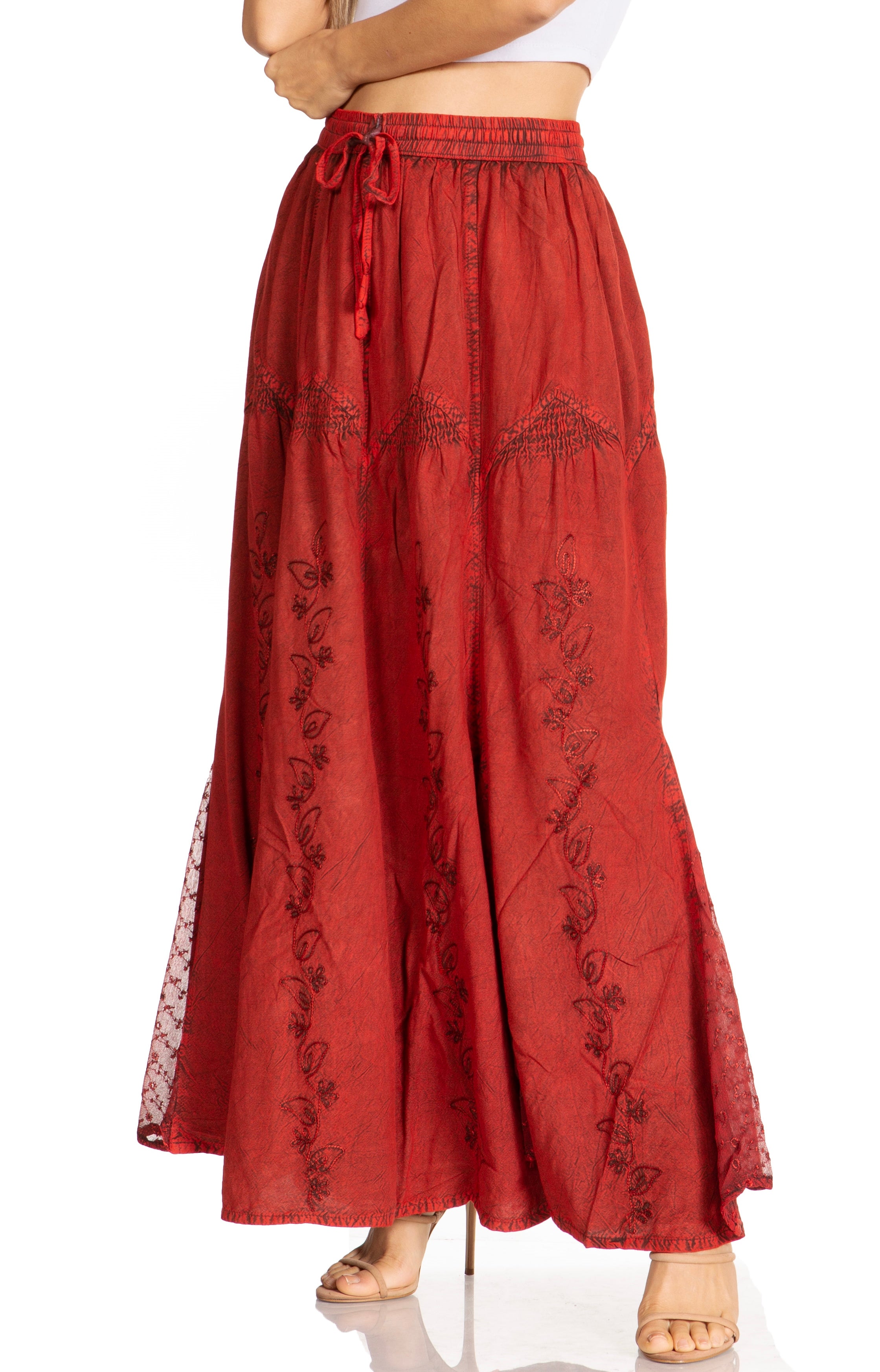 Sakkas - Olivia Maxi Bohemian Gypsy Long Skirt With Elastic Waist and Lace