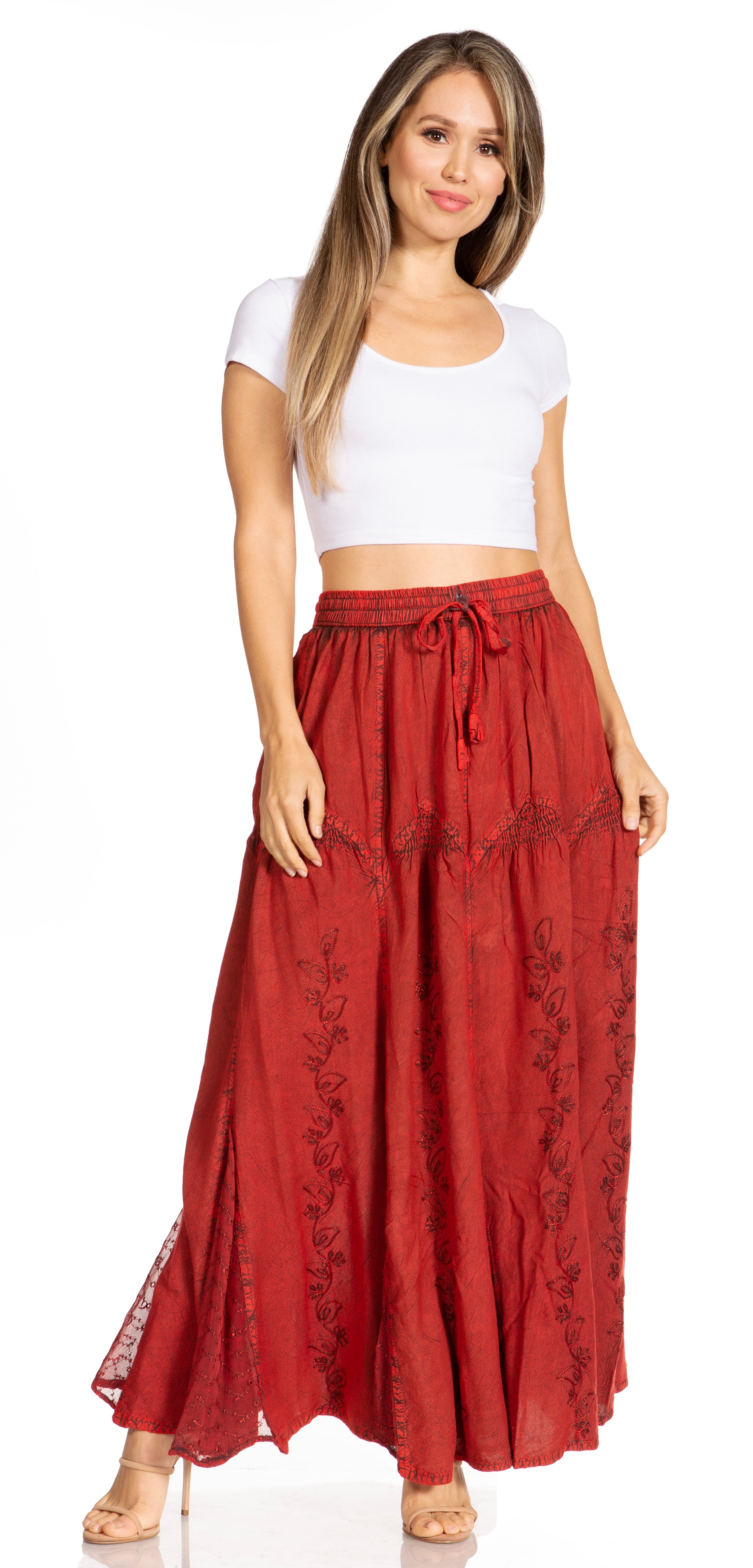Sakkas - Olivia Maxi Bohemian Gypsy Long Skirt With Elastic Waist and Lace