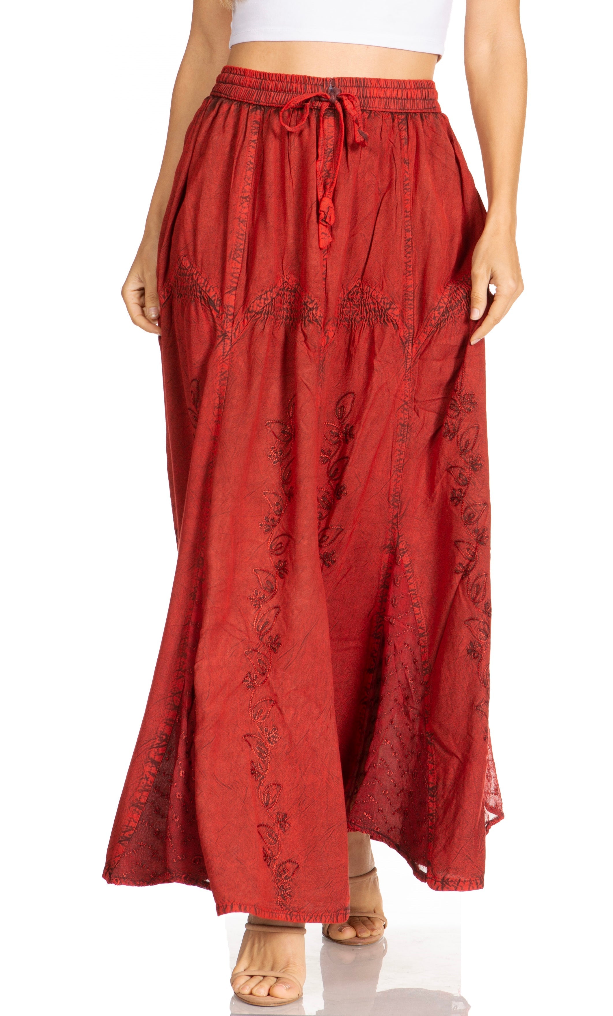Sakkas - Olivia Maxi Bohemian Gypsy Long Skirt With Elastic Waist and Lace
