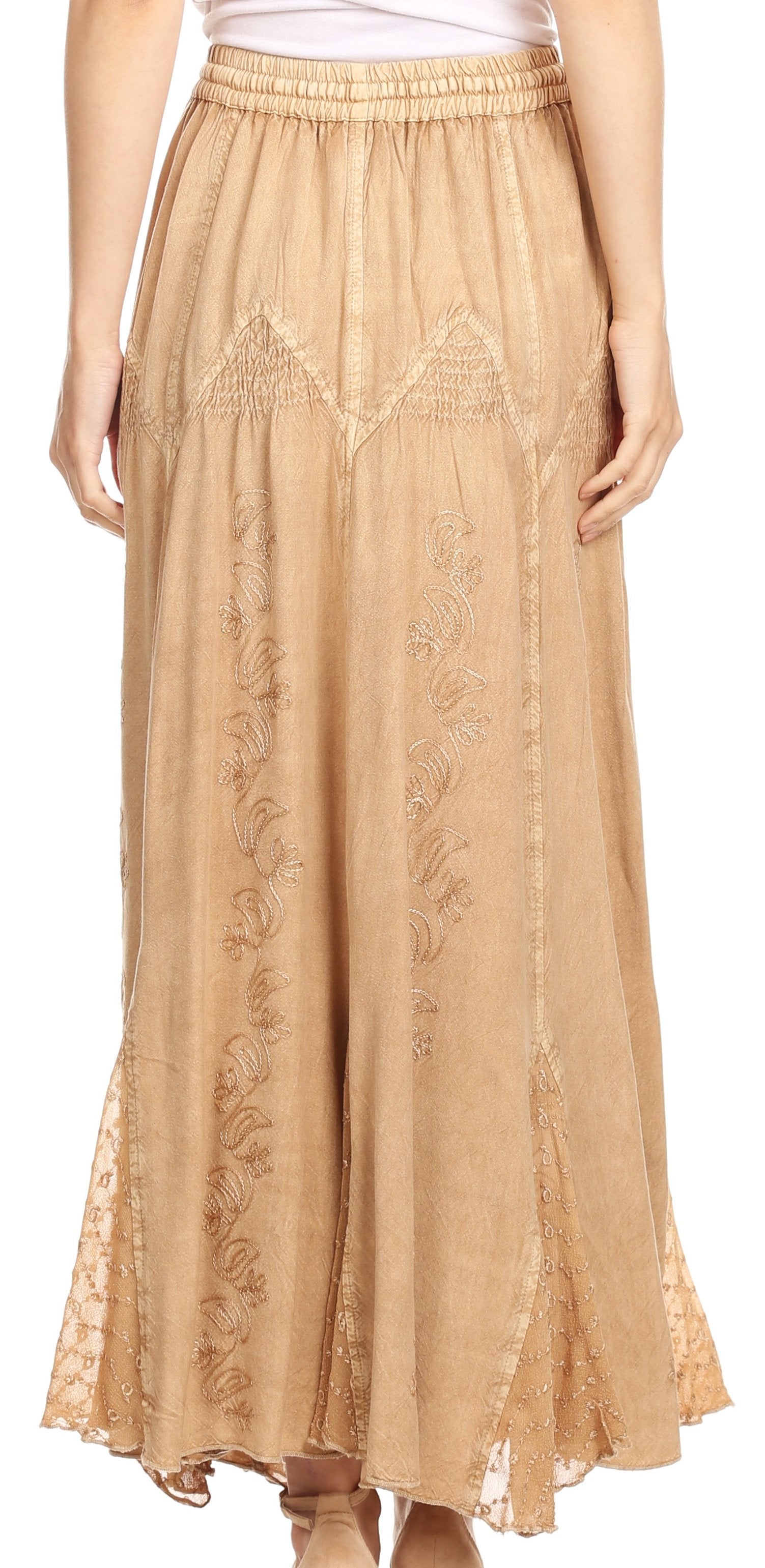 Sakkas - Olivia Maxi Bohemian Gypsy Long Skirt With Elastic Waist and Lace