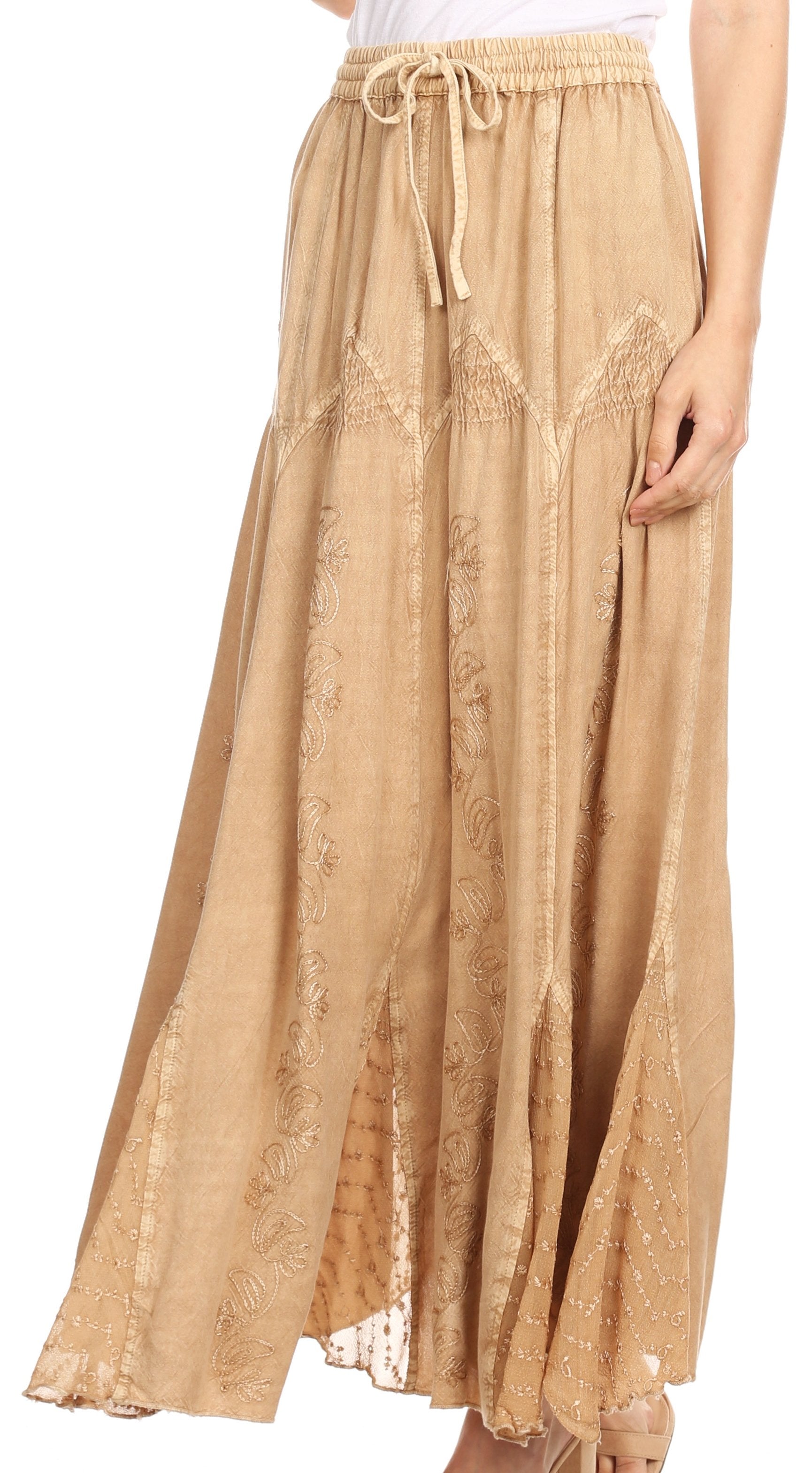 Sakkas - Olivia Maxi Bohemian Gypsy Long Skirt With Elastic Waist and Lace