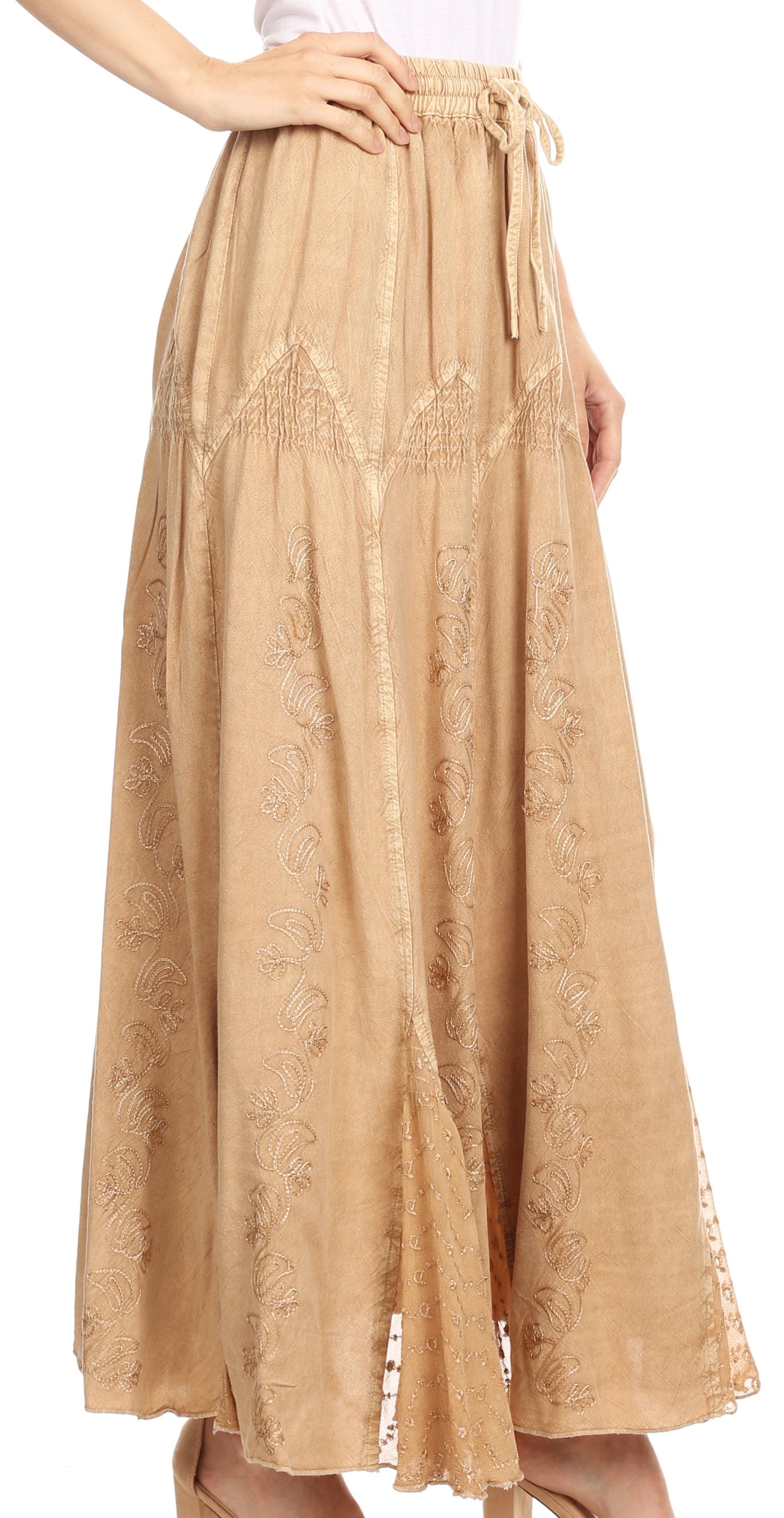 Sakkas - Olivia Maxi Bohemian Gypsy Long Skirt With Elastic Waist and Lace