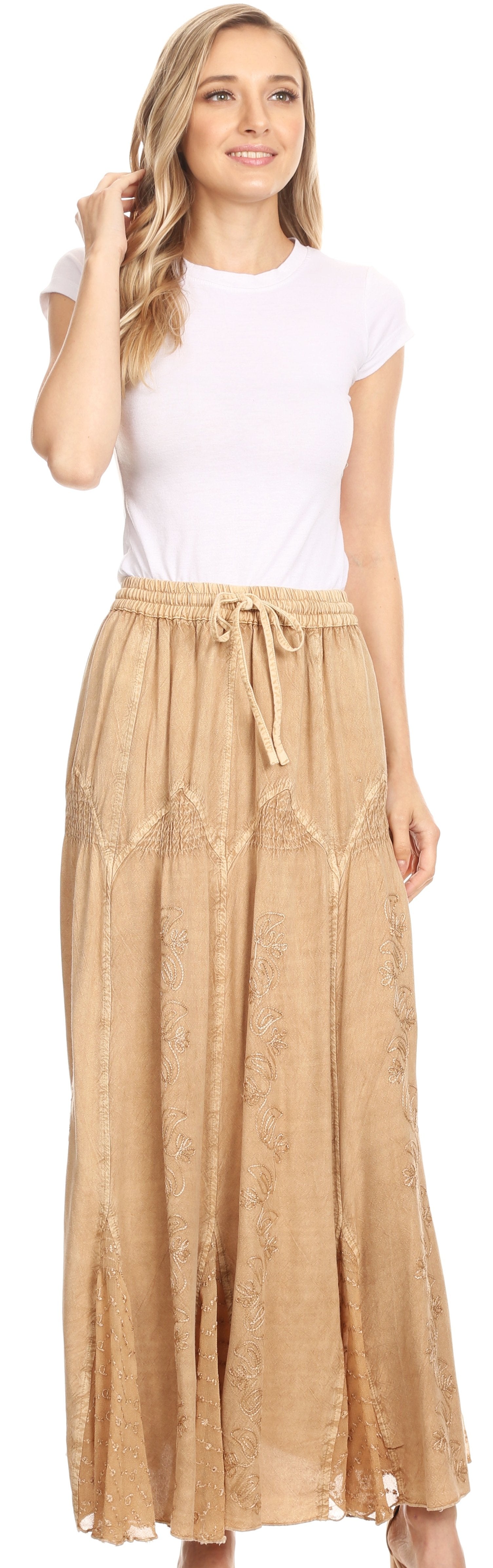 Sakkas - Olivia Maxi Bohemian Gypsy Long Skirt With Elastic Waist and Lace