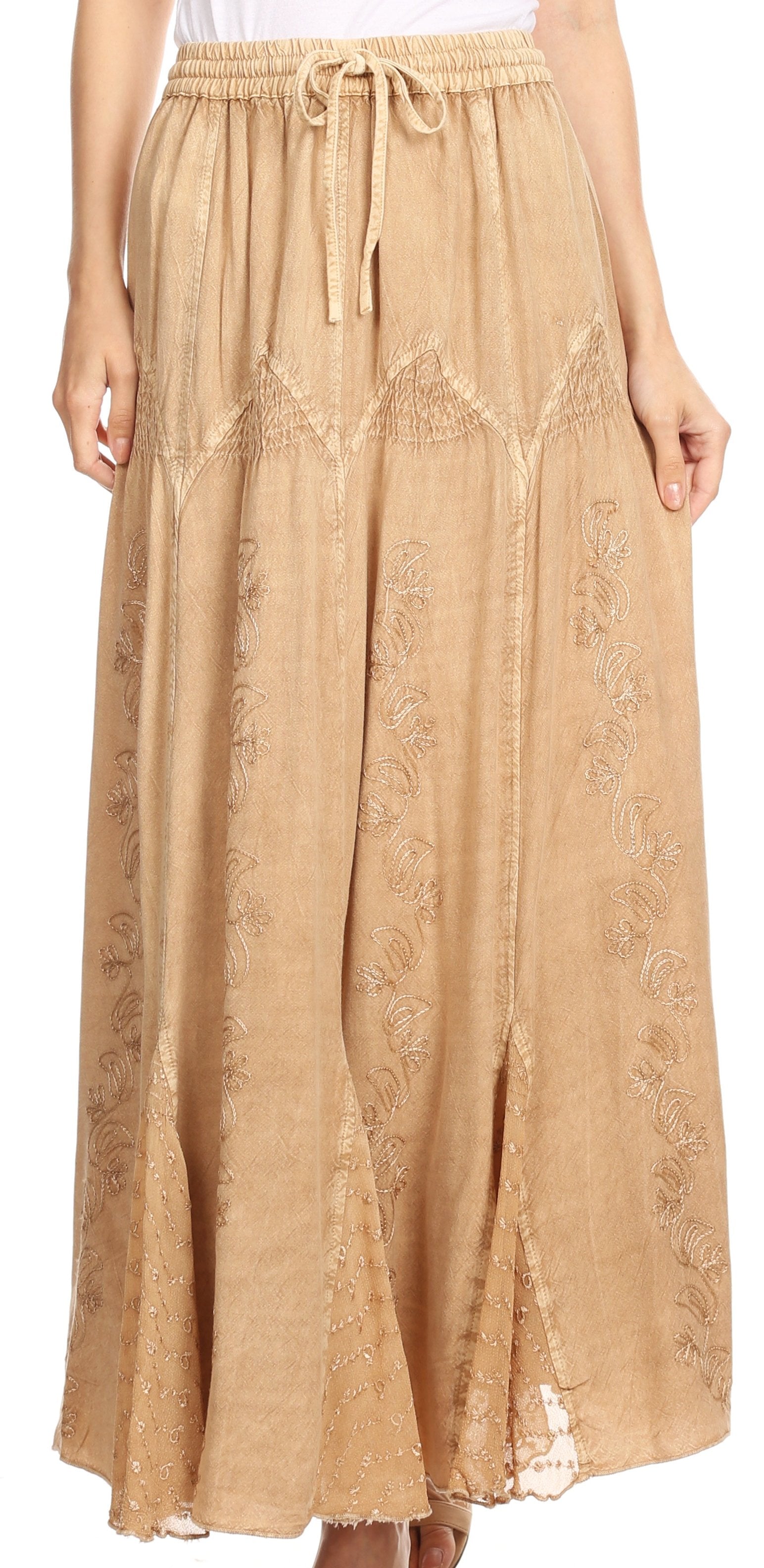 Sakkas - Olivia Maxi Bohemian Gypsy Long Skirt With Elastic Waist and Lace